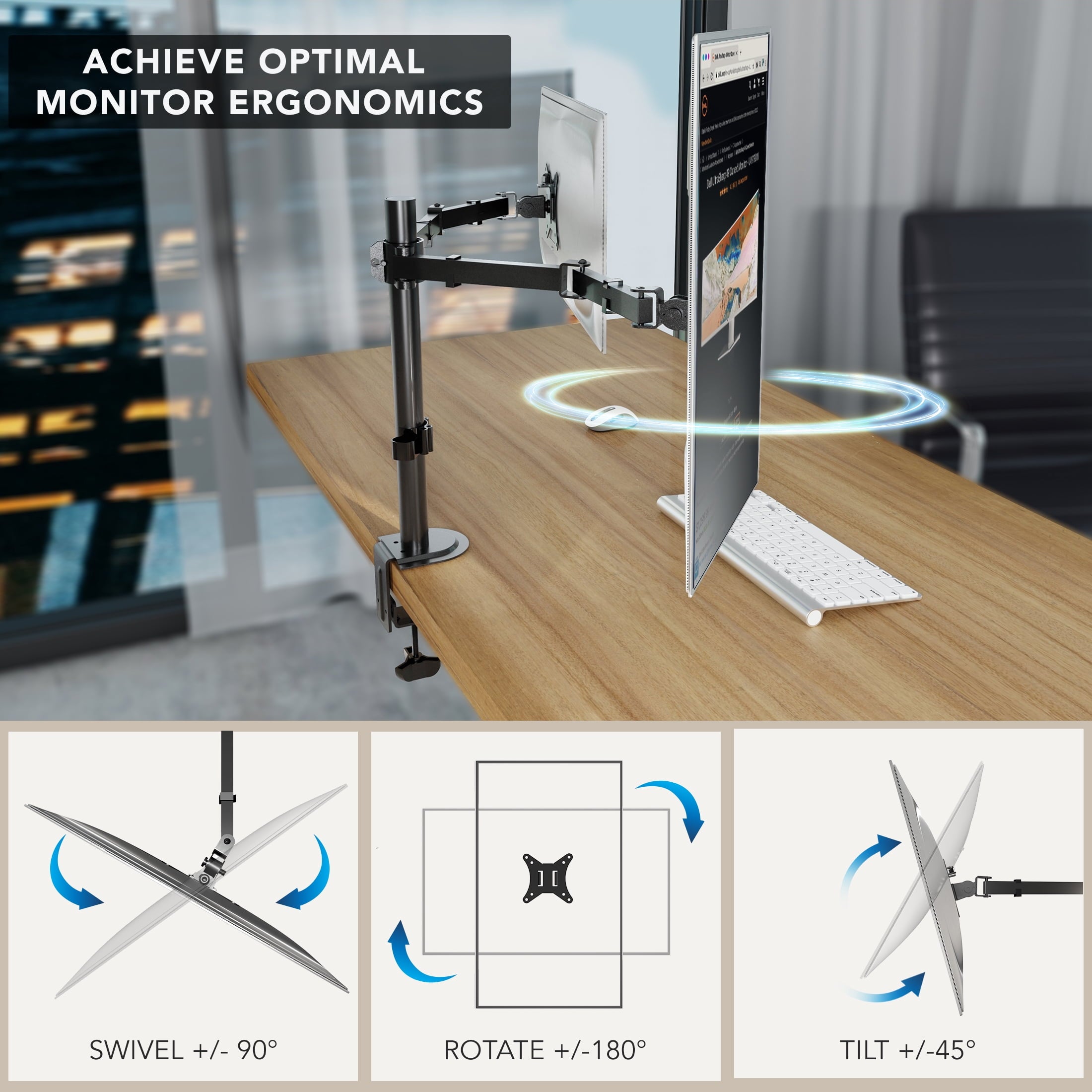 Mount-It! Dual Monitor Desk Stand, Fits 17"-32" Screen Sizes, Full Motion Mount, Ergonomic - Image 5