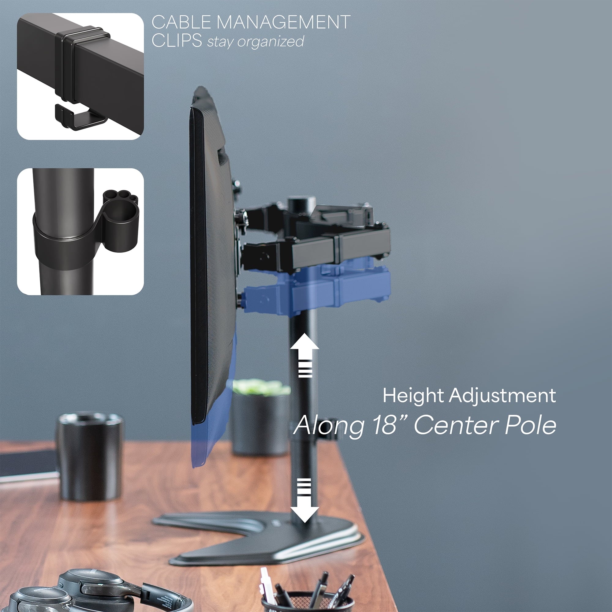 Black Dual Monitor Articulating Desk Stand Mount, Fits Up to 27" Screens - Image 6