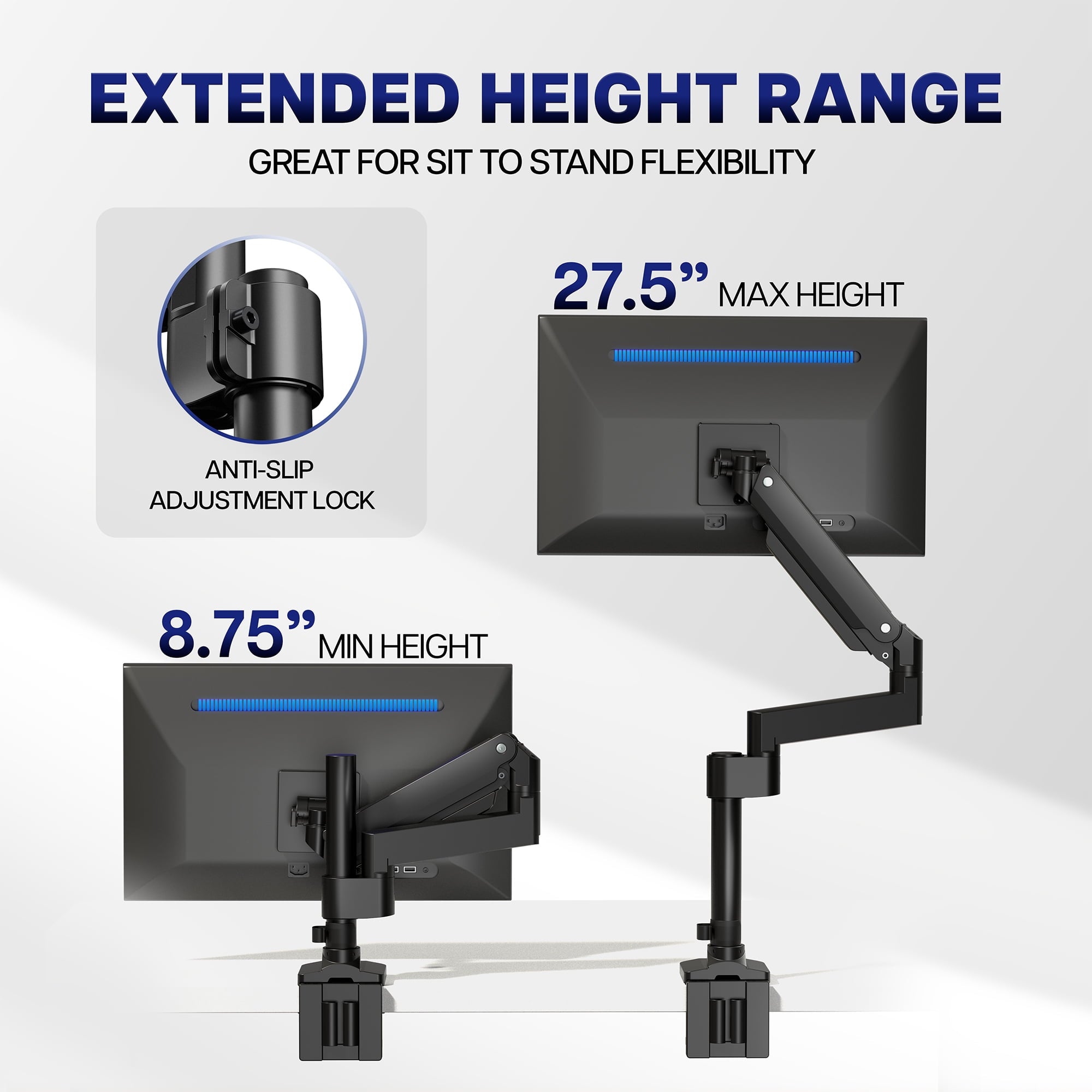 VIVO Single Monitor Stand Desk Mount Arm w/ USB Ports, Fits Ultrawides up to 49" - Image 3