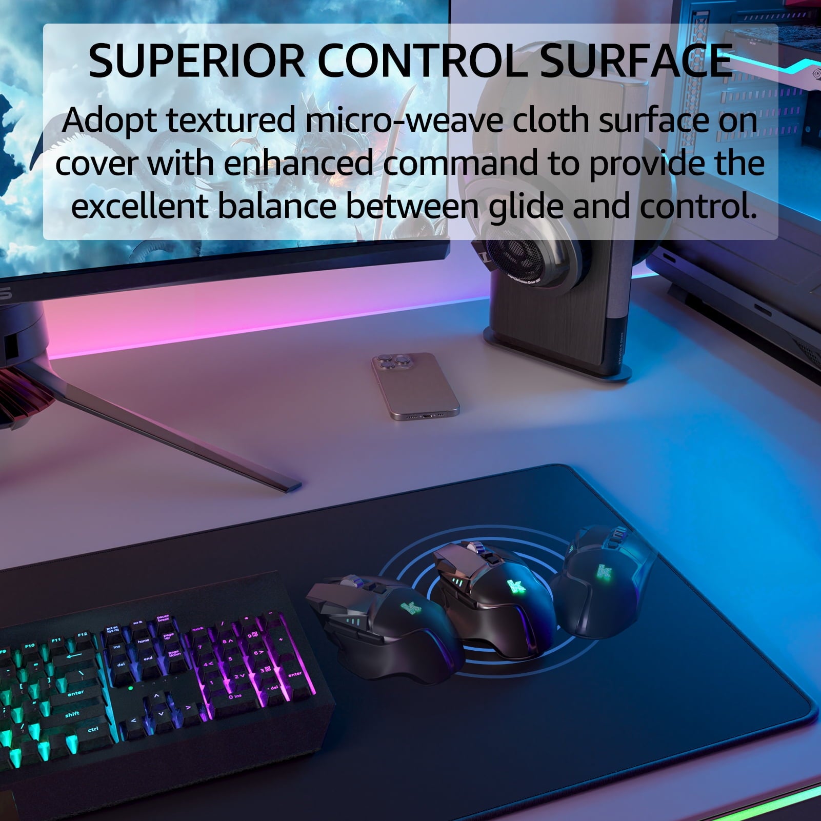 Large Gaming Mouse Pad 31.5x11.8 Inch, Extended Desk Mat with Stitched Edges, Non-Slip Base, Water-Resistant Micro-We... - Image 3