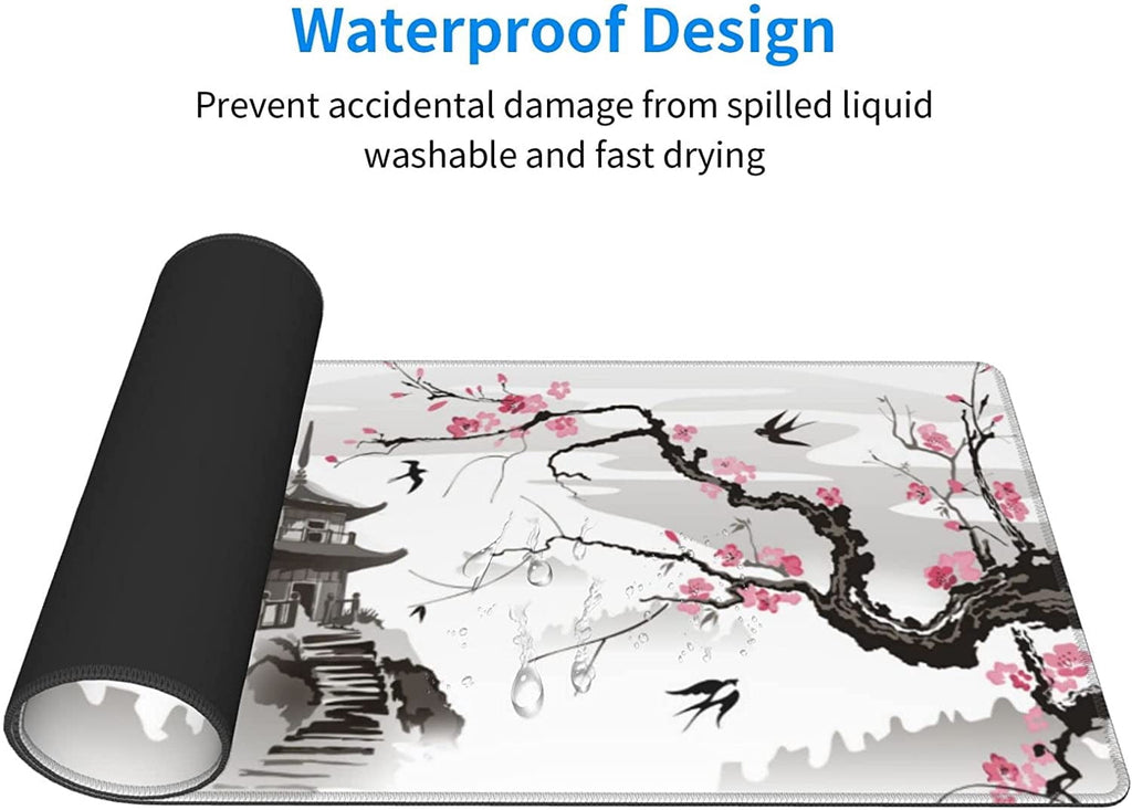 Japanese Cherry Blossom Gaming Mouse Pad Non-Slip Rubber Base 31.5×11.8 with Stitched Edges Waterproof Pads Computer ... - Image 3