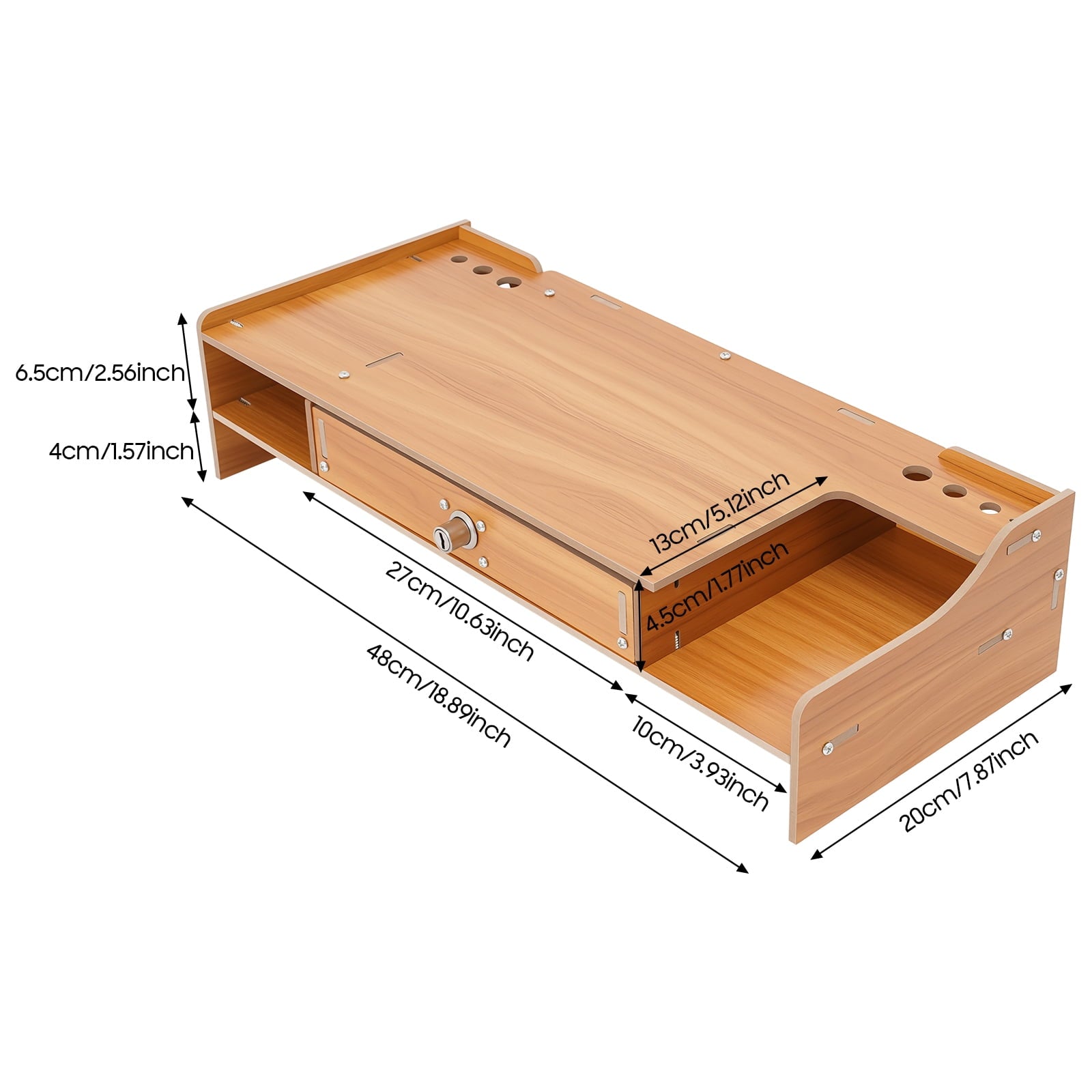 Computer Rack with Lockable Drawer,Space-Saving MDF Riser Computer Monitor Stand, Home/Office Desk Organizer - Image 2