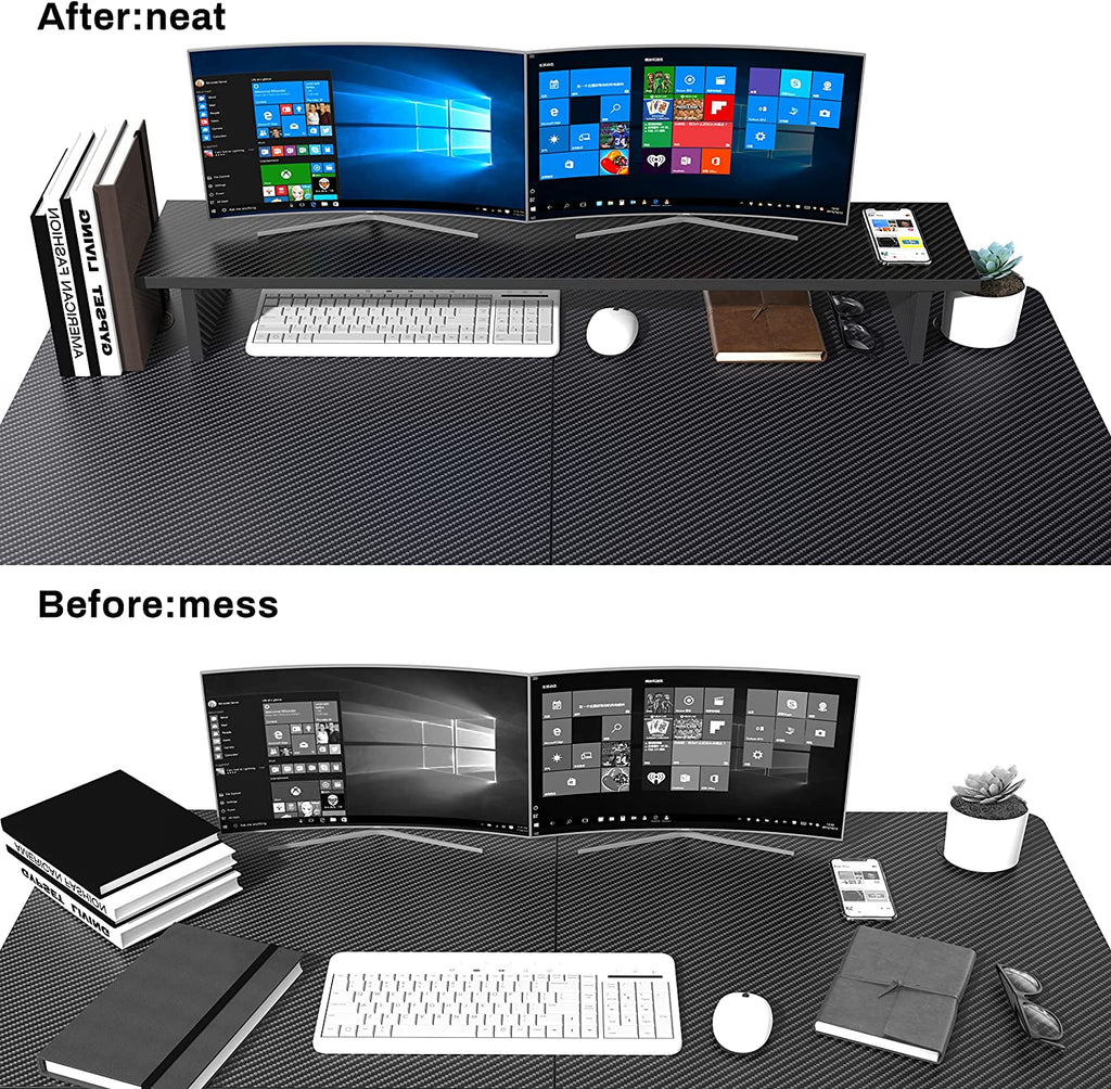 Adjustable , Carbon Fiber Computer Riser for PC Laptop Desktop Organizer (Black) - Image 3