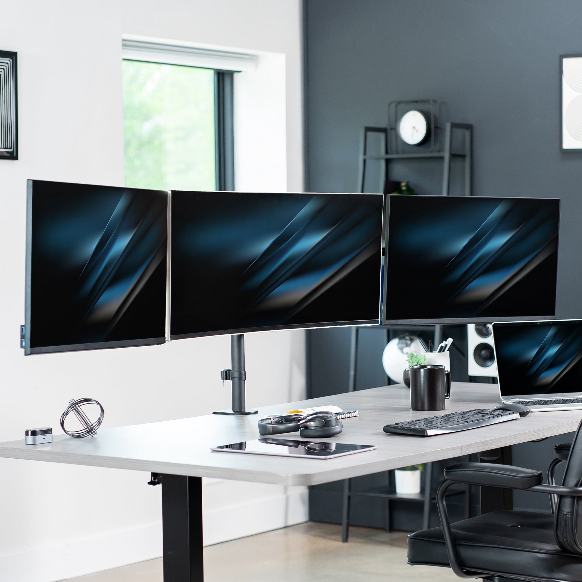 Telescoping Triple Computer Monitor Desk Mount, Heavy Duty Stand - Image 2