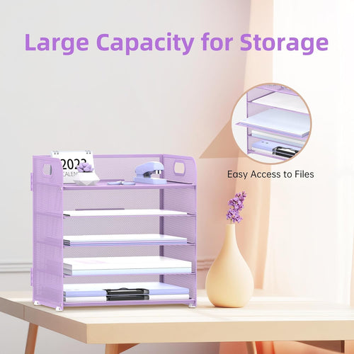 5-Tier Metal Desk Organizer with Handle, File Organizer, Purple, 1 Piece - Image 2