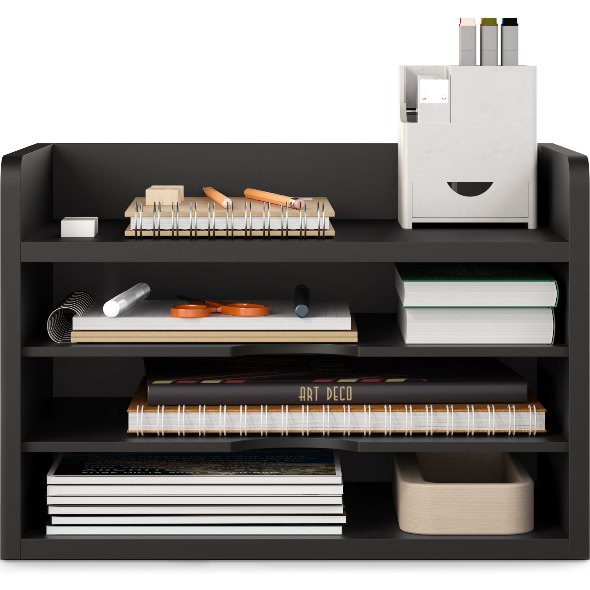 4-Tier Paper Organizer, Office Desk Organizer, Document Mail Sorter, Black - Image 2