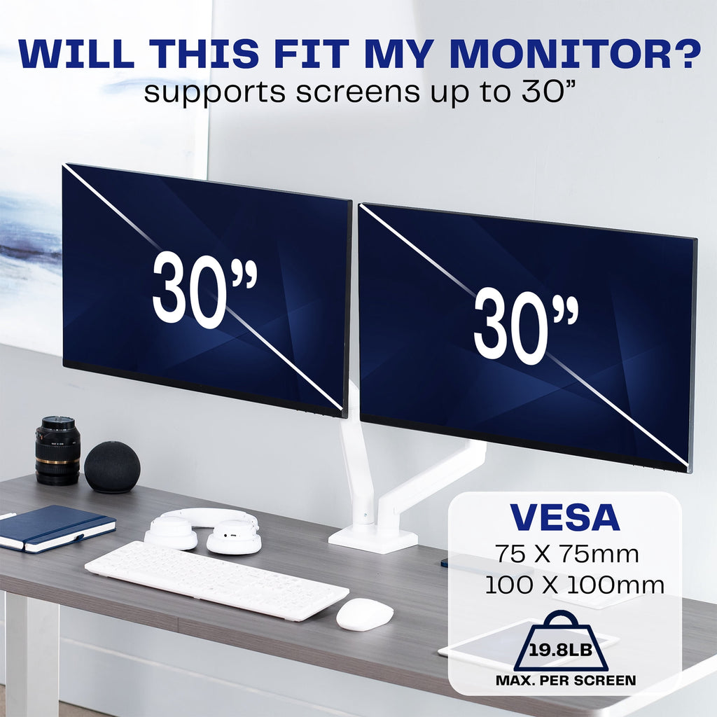 White Dual 13" to 30" Computer Monitor Counterbalance Desk Mount Stand - Image 3