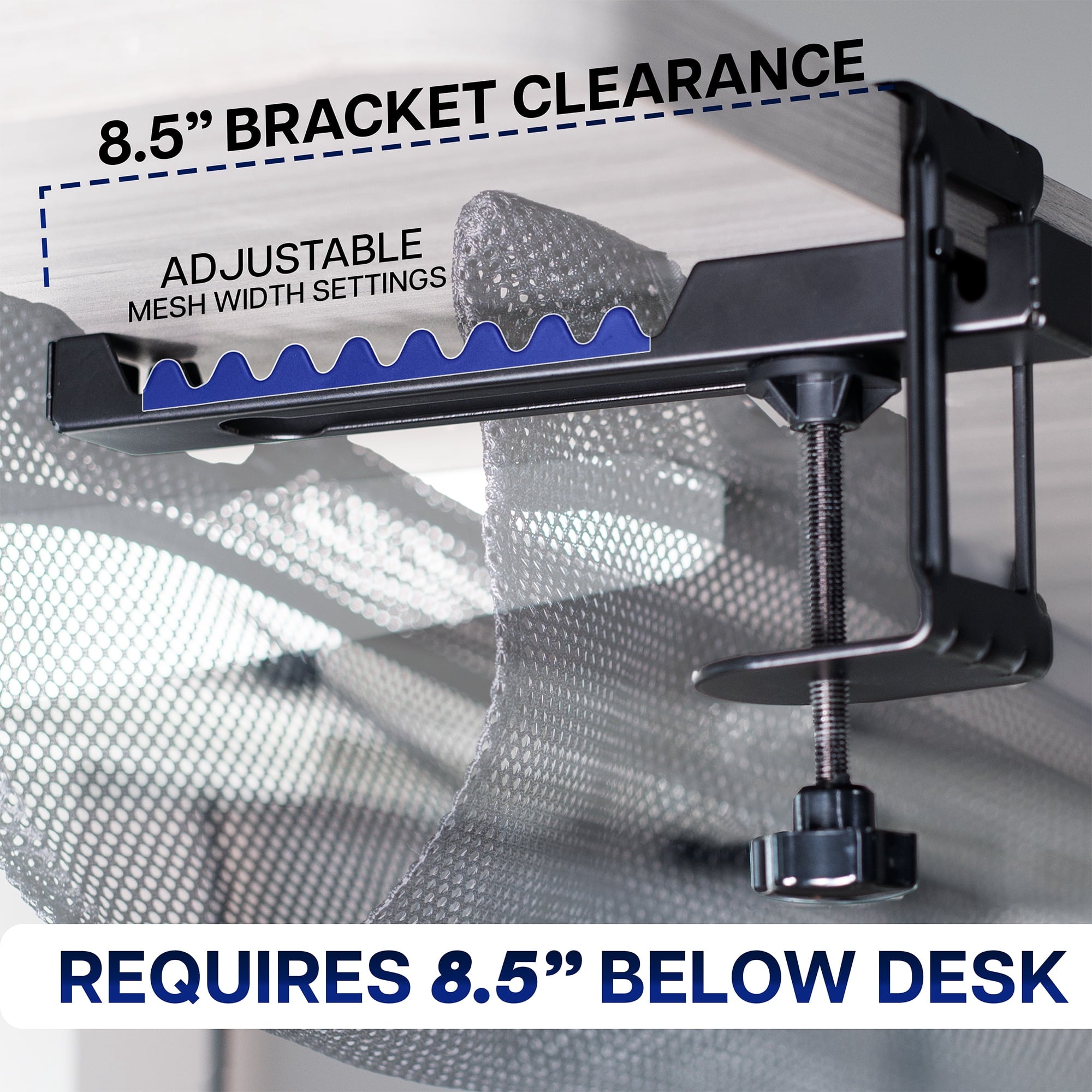 Black 36" Clamp-on Under Desk Cable Net, Mesh Cable Management - Image 6