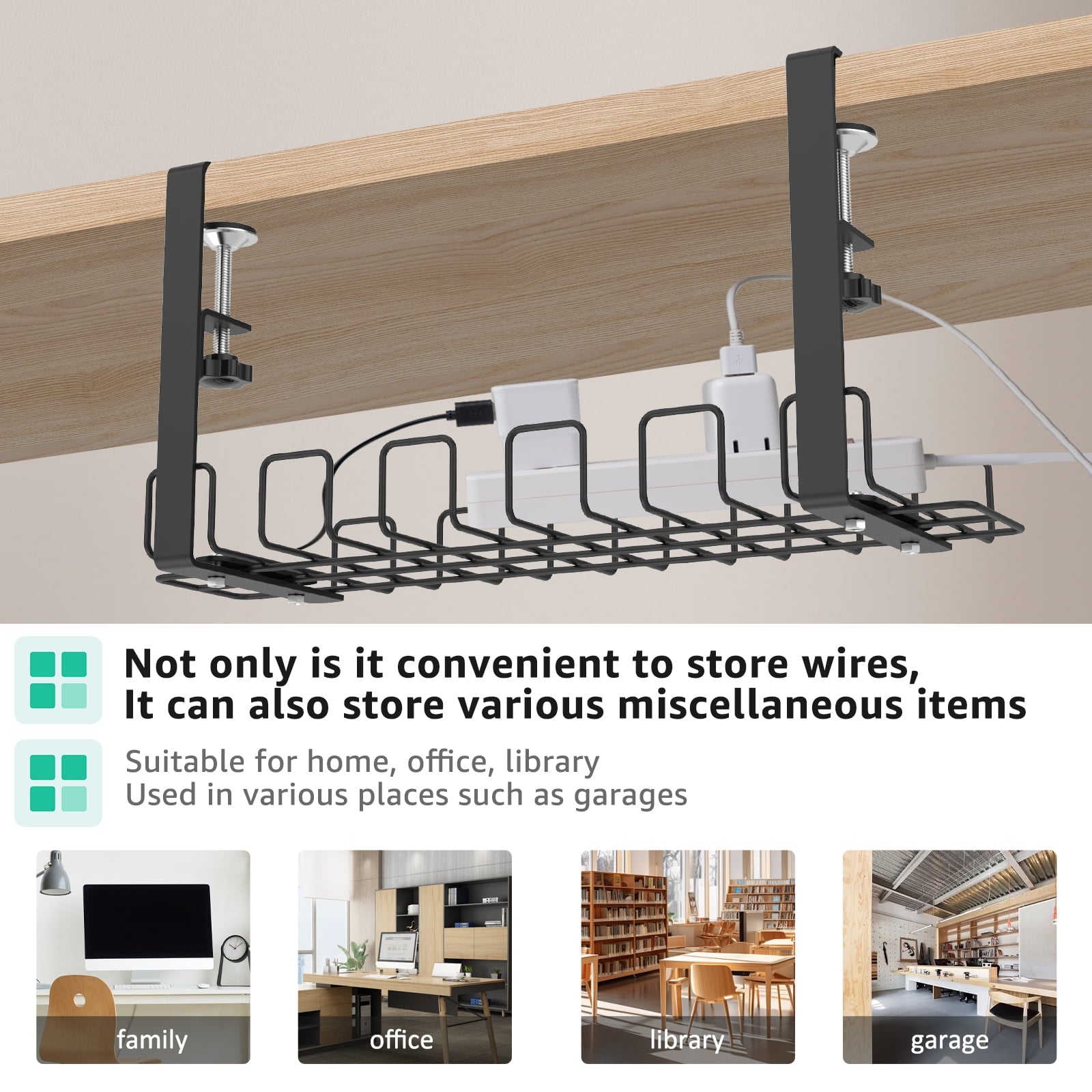 Management Tray with Clamps Metal Cord Organizer No Drill Management Rack Sturdy Organizer for Wire Management Black - Image 5