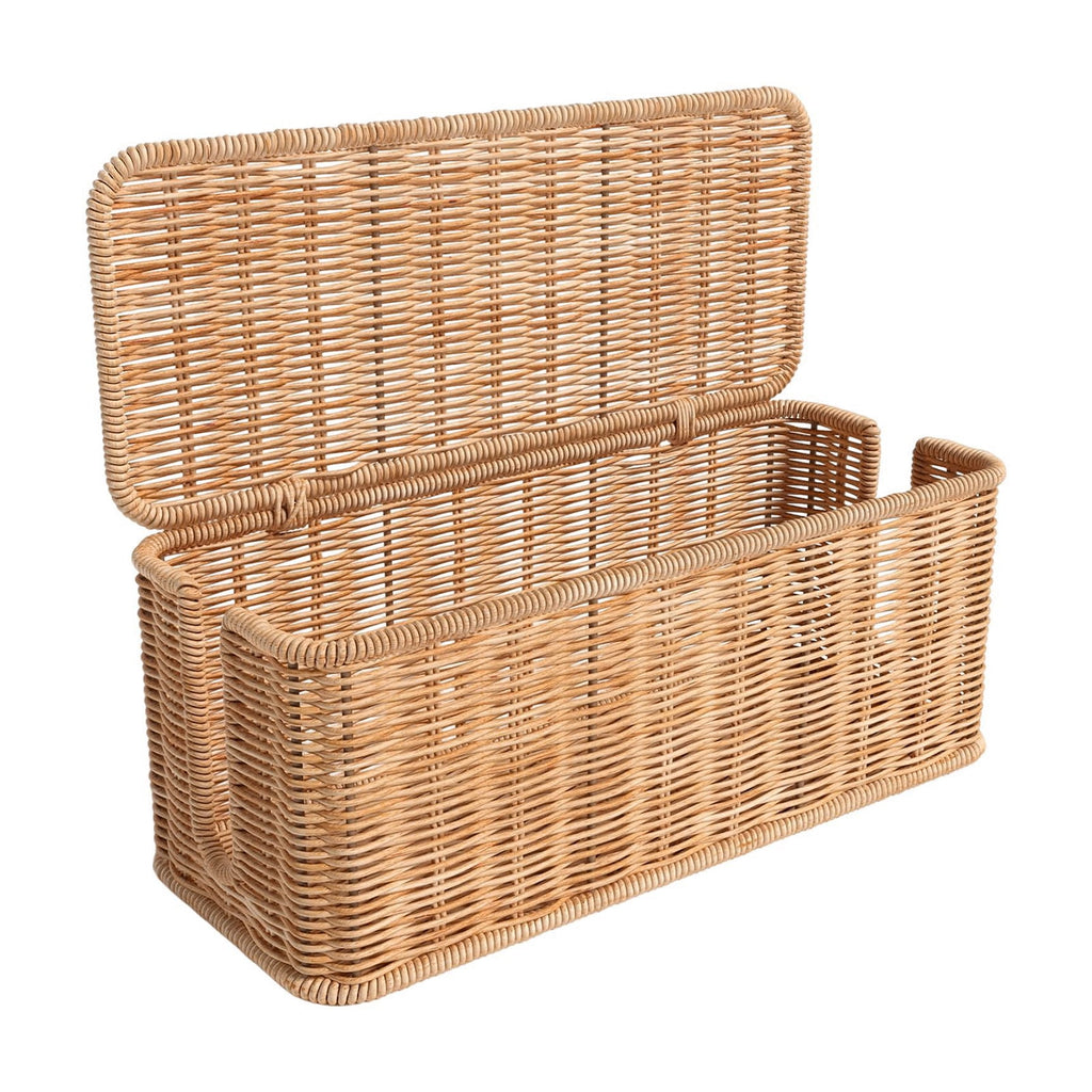 Rattan Cable Management Box Handwoven Cord Organizer Basket with 2 Slots Power Cords Hidden Box - Image 2