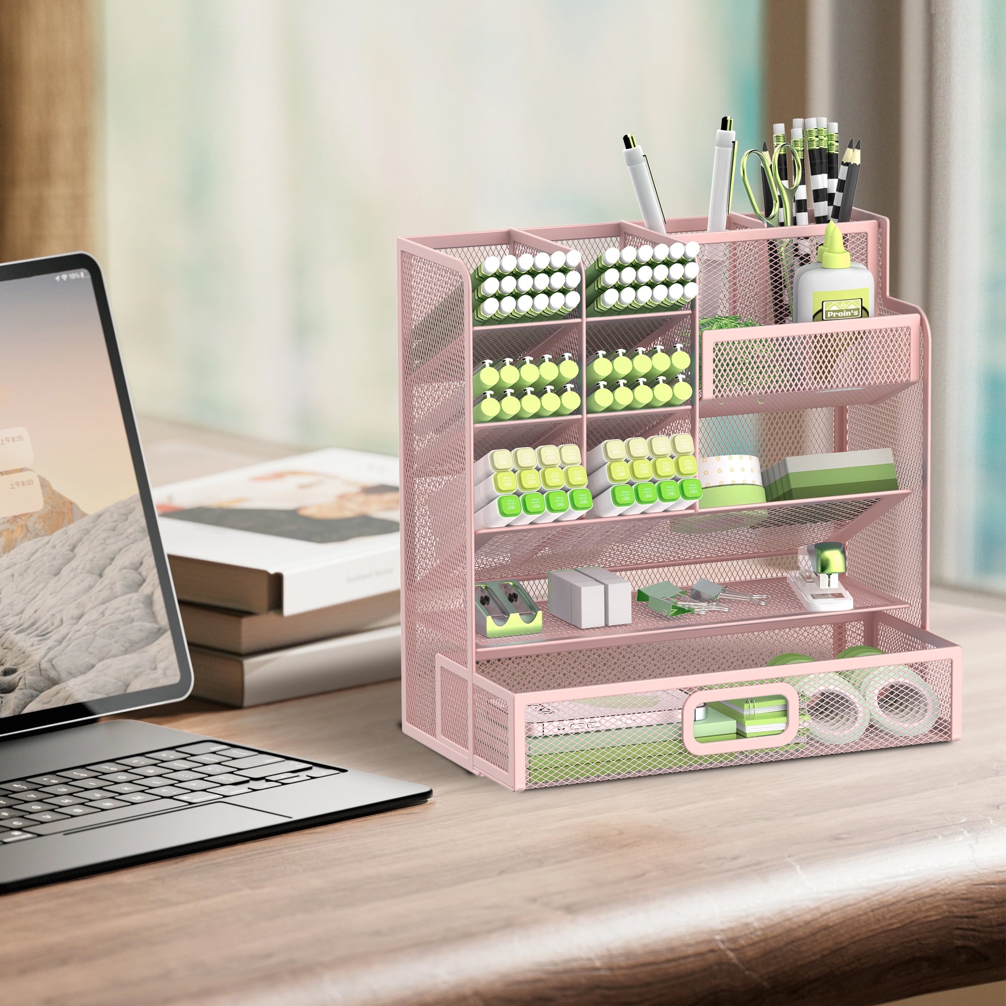 INTIGE Desktop Organizer with Drawer, Multifunctional Mesh Pen Holders and Desk Accessories for Office and Art Supplies - Image 4