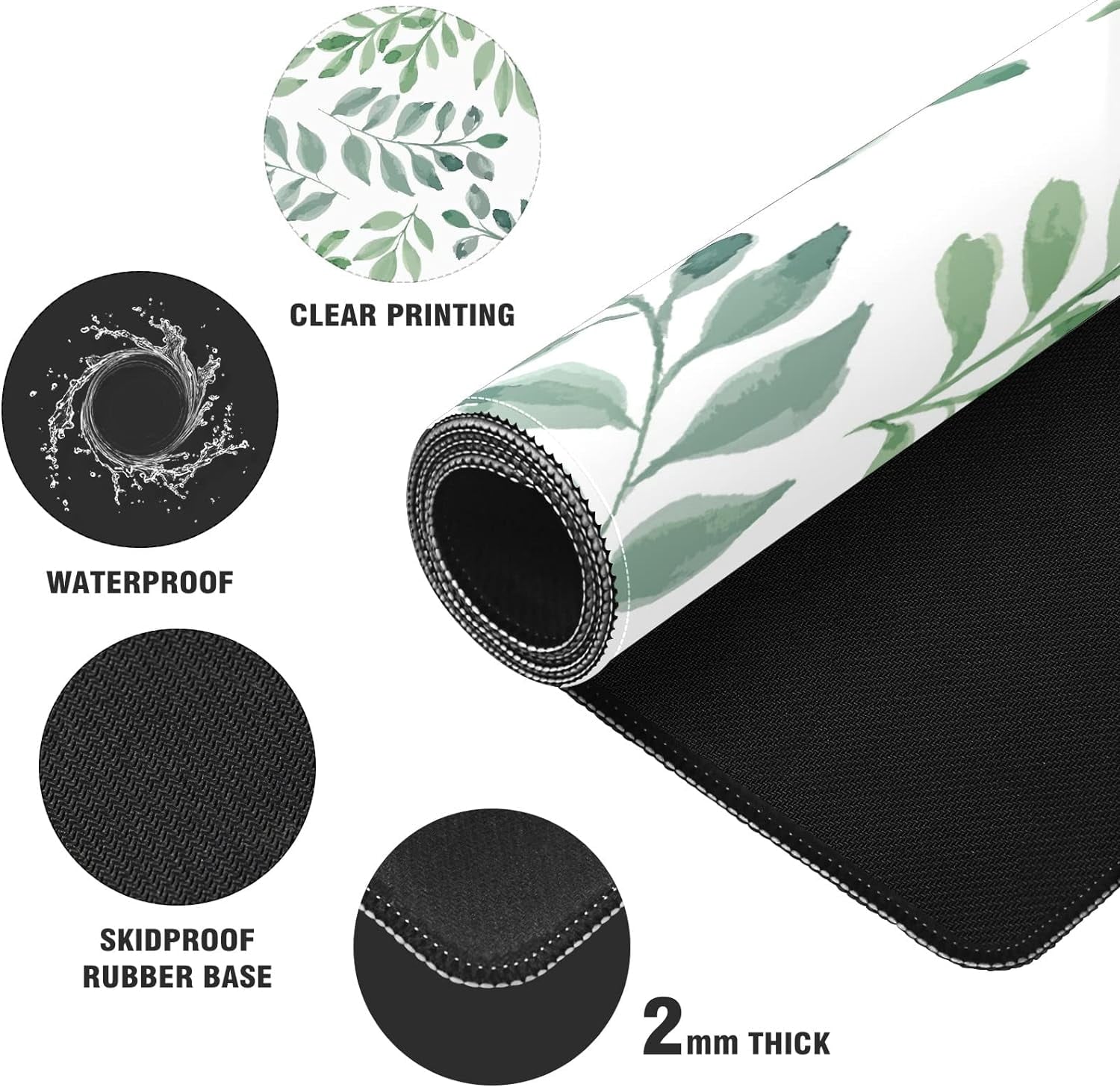 Watercolor Green Leaves Desk Mat, Desk Accessory, Cute Workspace, Trendy Workspace, Trendy, 35.4x15.7in Large Gaming Mouse Pad, Cute Desk To - Image 4
