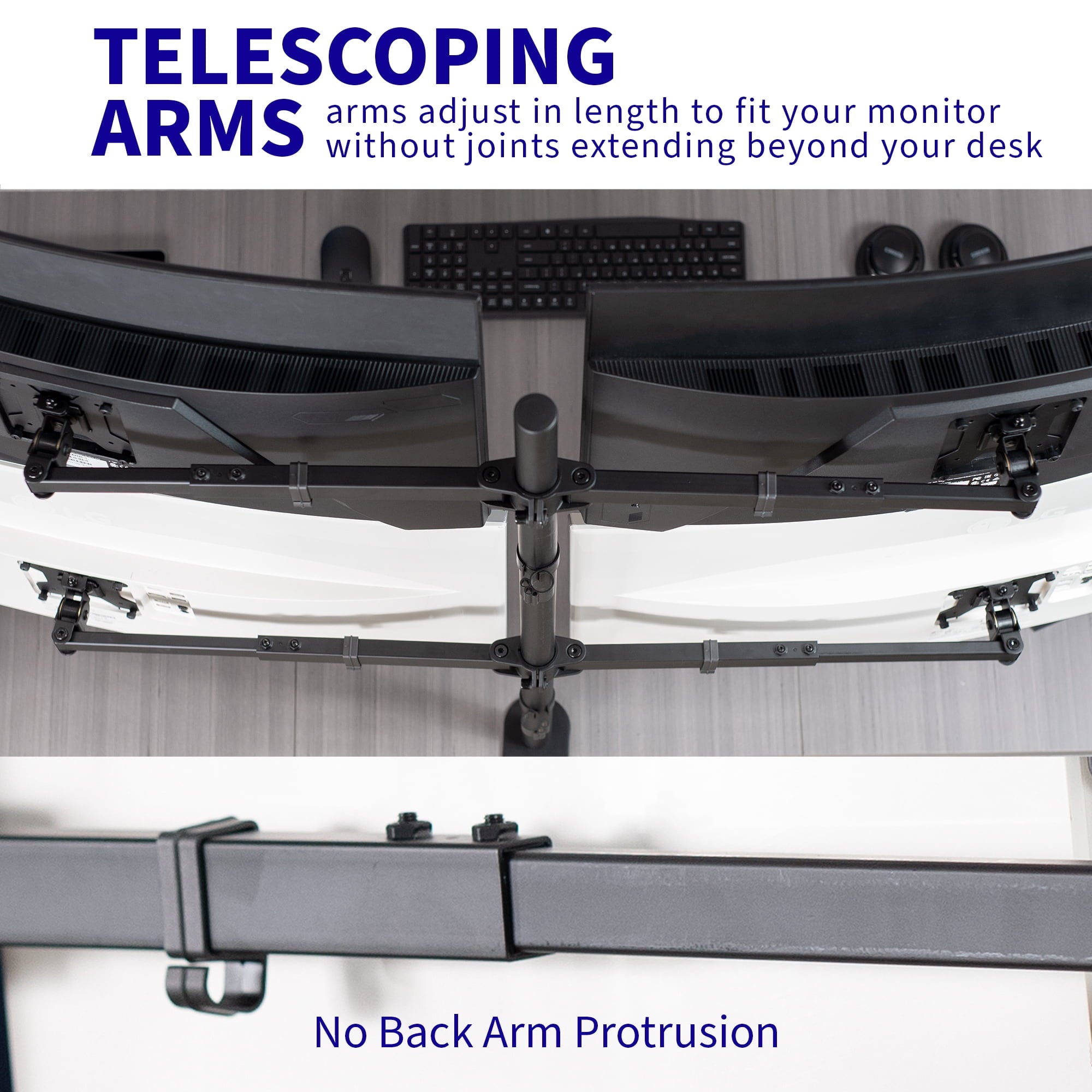 Telescoping Quad Ultra Wide 27" to 38" Monitor Heavy Duty Desk Mount Stand - Image 4