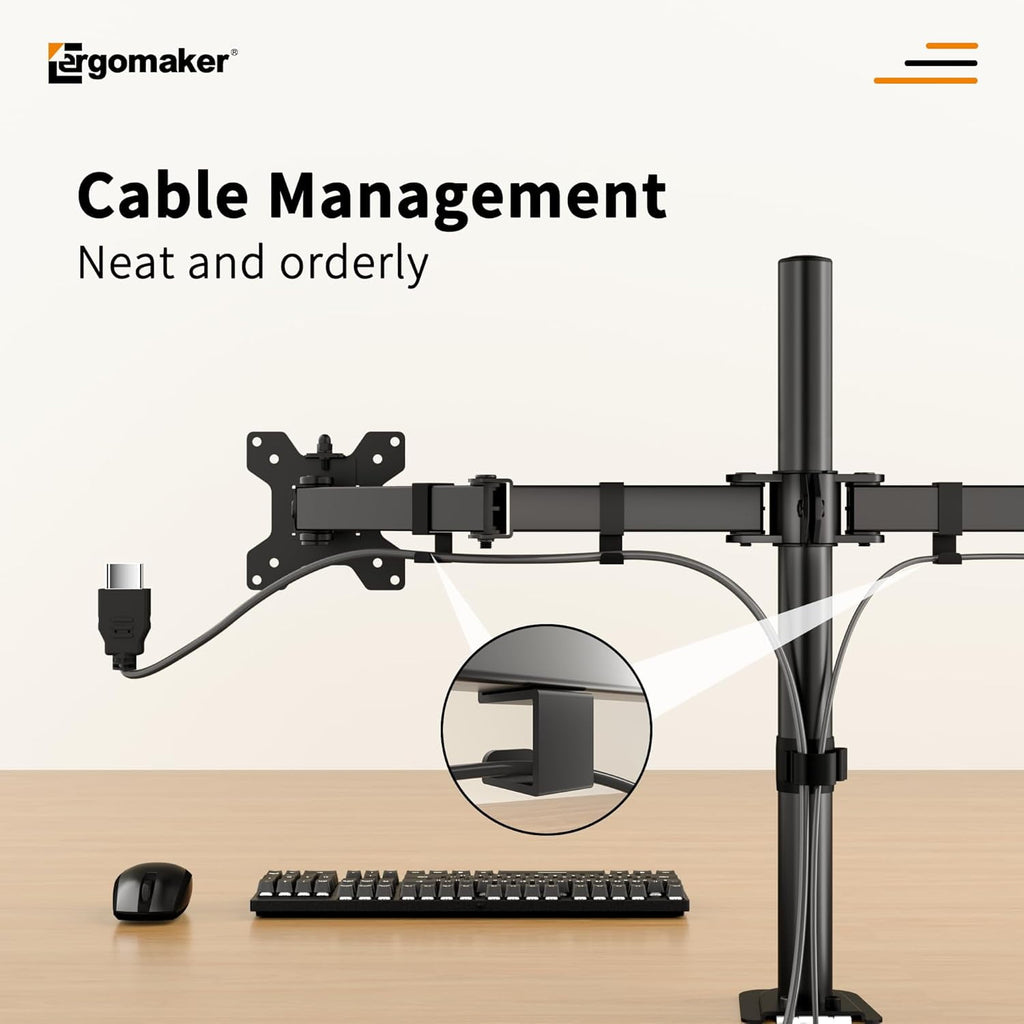 Dual Monitor Mount for Desk, Stand Holds 2 Computer Screens Fits 13" to 27", Heavy Duty Fully Adjustable Arm with C-Clamp and Grommet Base, - Image 5