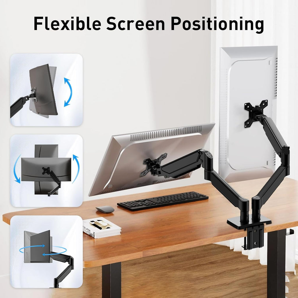 Dual Monitor Stand for Desk-Monitor Arms for 2 Monitors with C Clamp, Grommet Mounting Base for 13-32 Inch Computer S... - Image 3