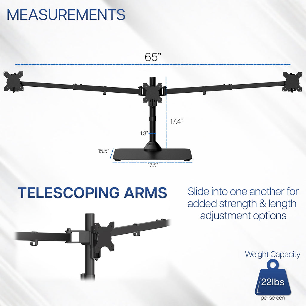 Telescoping Triple Computer Monitor Desk Mount, Heavy Duty Stand - Image 3