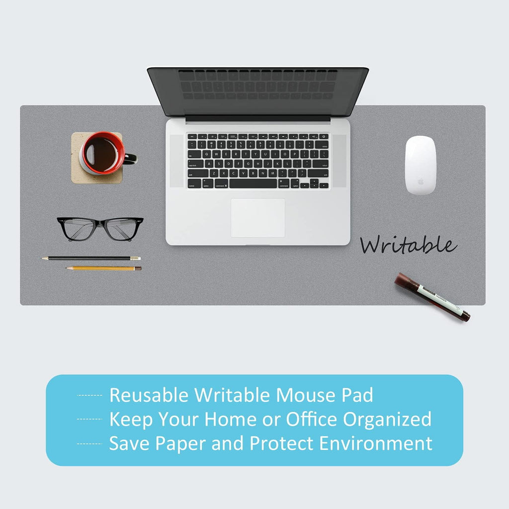 MAKUANG PVC Material Writable and Erasable Desk Mat, 27.5" x 13.8" Waterproof Large Desktop Mouse Pad, Pale Grey - Image 3