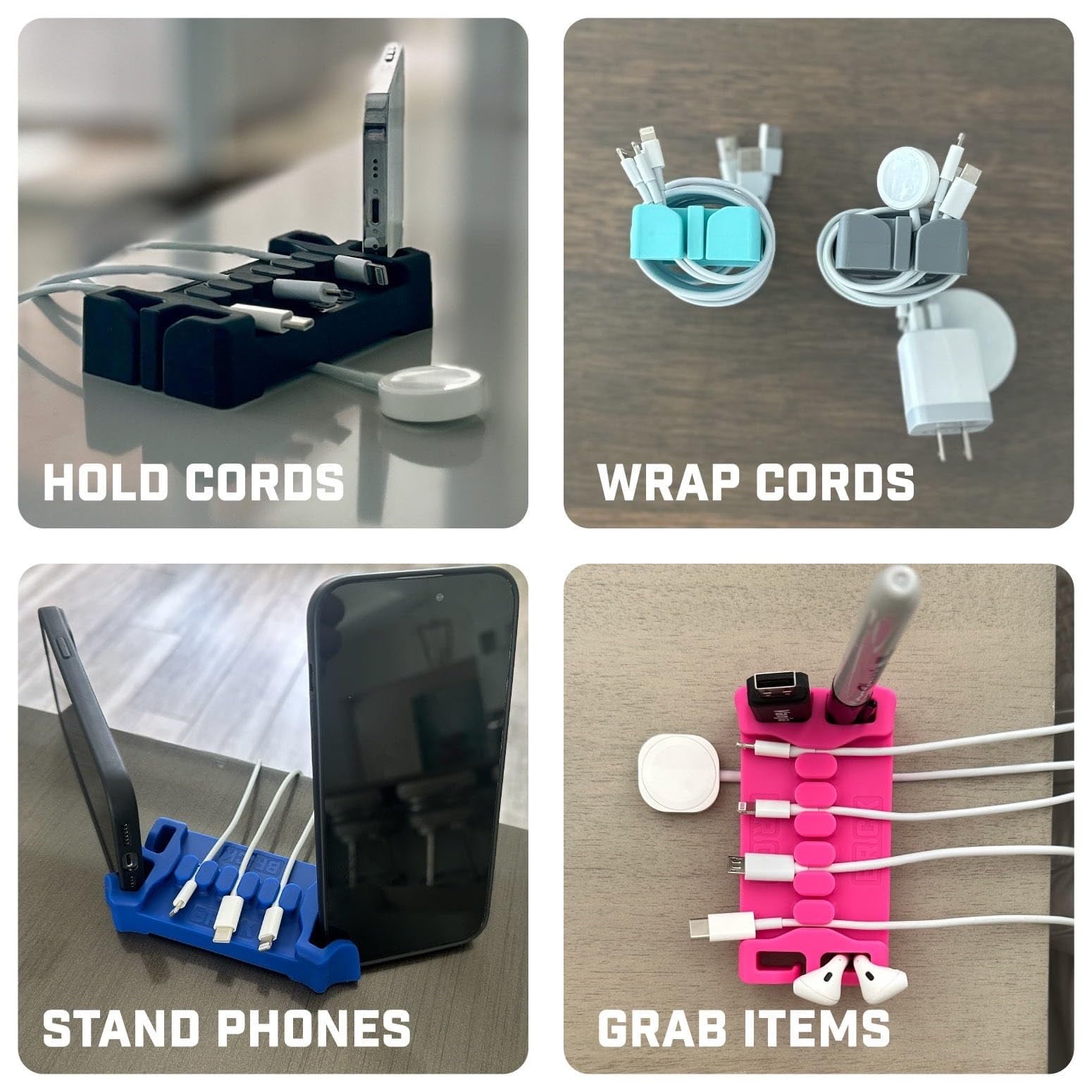 DeskBrick Silicone + Steel-Weighted Cord Holder for Desk. Weighted Cord Organizer & Cable Management for Desktop. Use... - Image 3