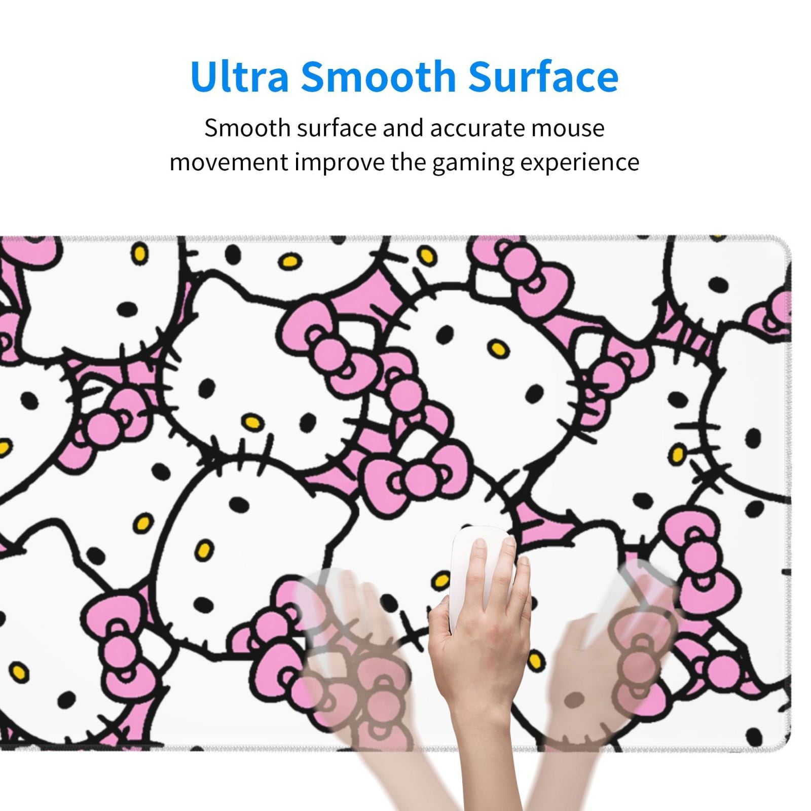 Extra Large Gaming Mouse Pad Non-Slip Rubber Hello Kitty Mousepad with Stitched Edges Desk Pad Mat for Office Home 15.8x29.5 in - Image 3