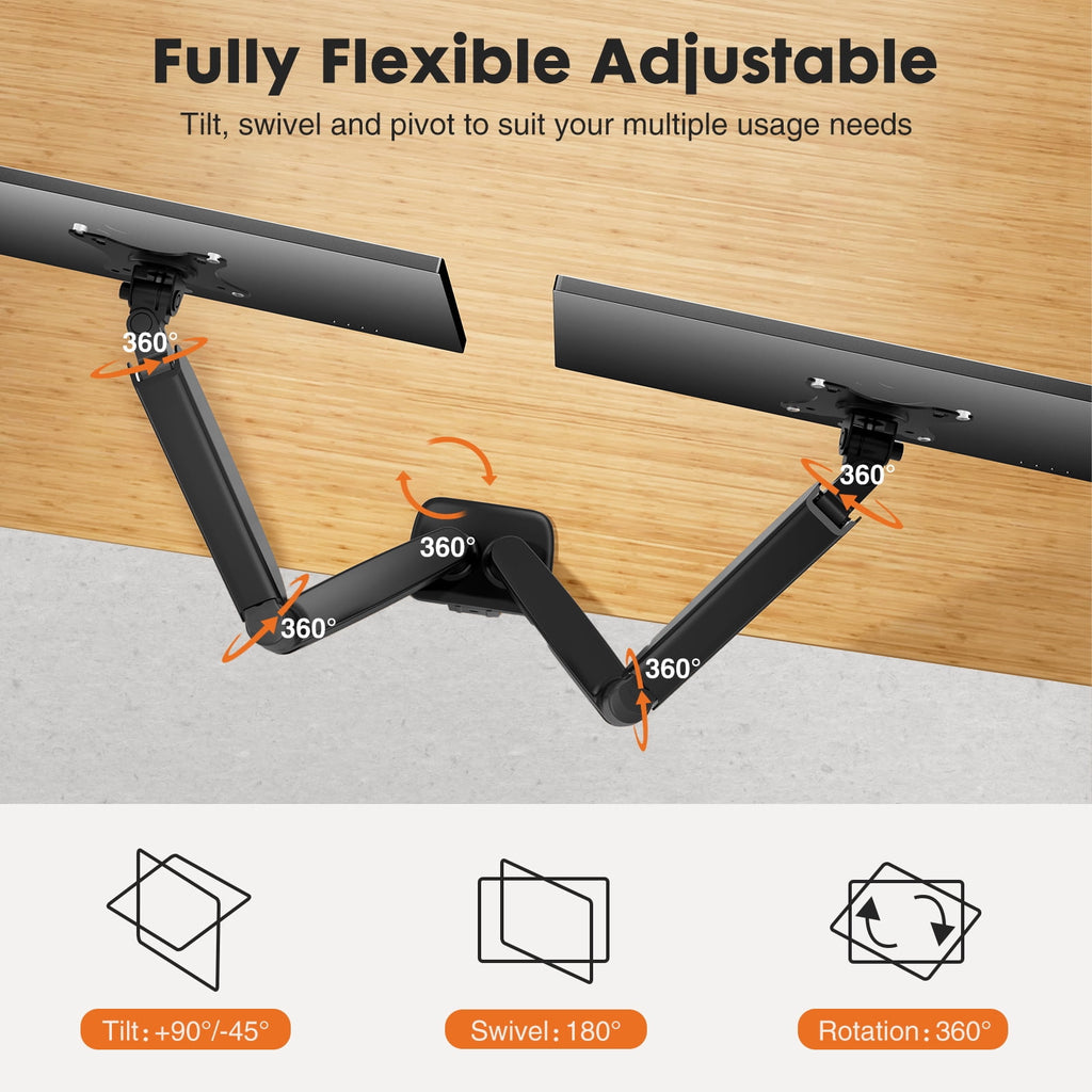 EDX  Dual Monitor Stand, Adjustable Spring Desk Mount for 13-32 inch Computer Screens and Holds up to 17.6lbs - Image 5