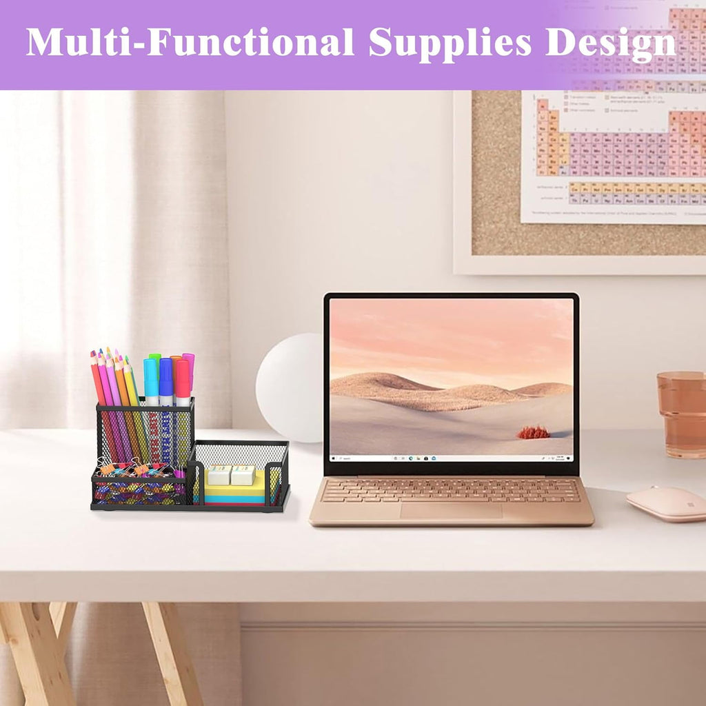 INTIGE Mesh Pen Holder Desk Organizer, Office Supplies Pencil Storage with 3 Compartments - Image 3