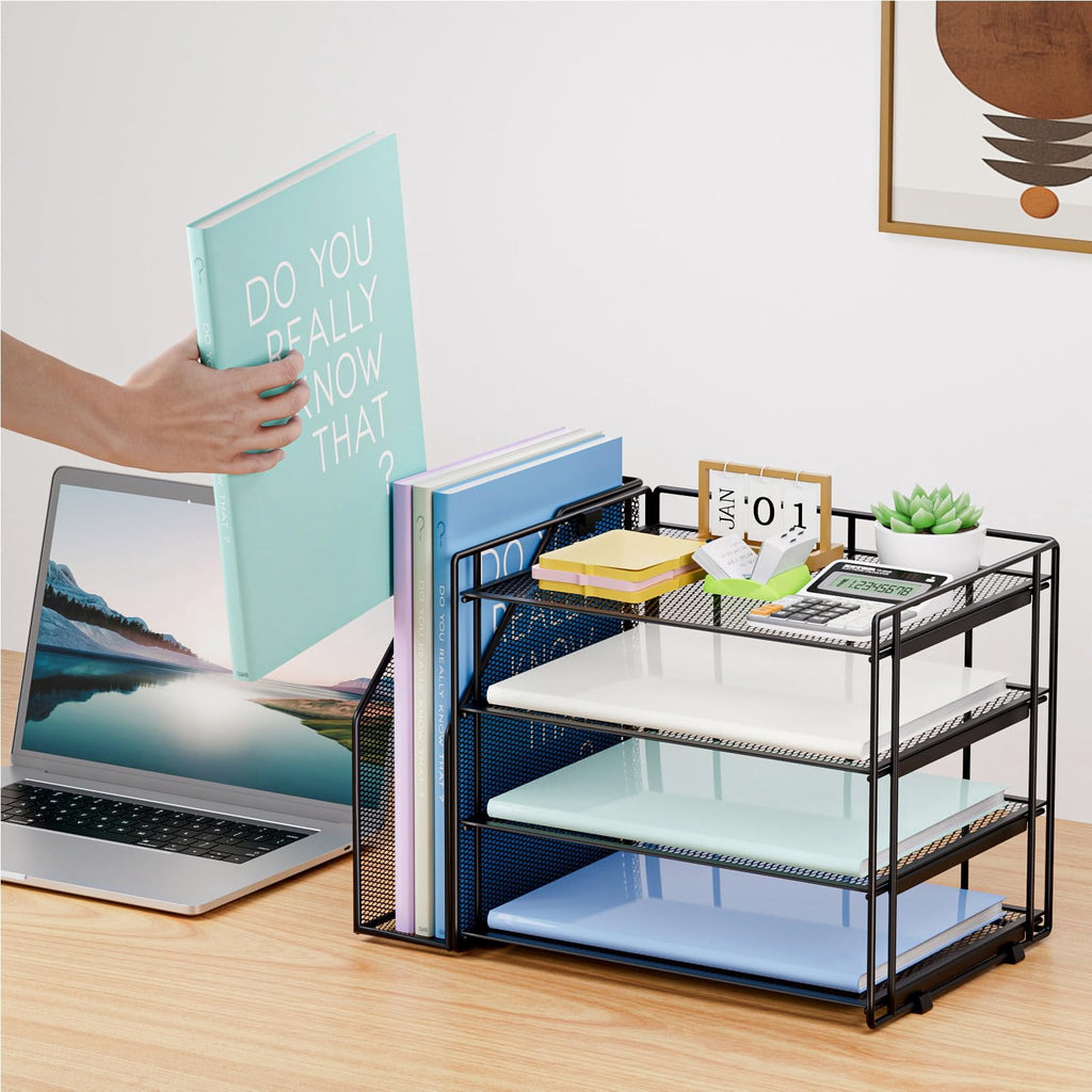 and Accessories，4-Tier Paper Letter Tray with File Holder for Home Office Supplies (Black)1 Count - Image 4
