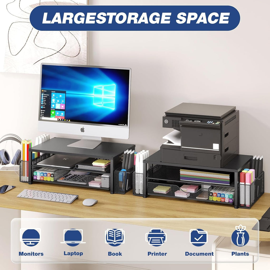 and Accessories, 2-Tier Computer Monitor Stand Riser with Drawer and 2 Pen Holders, Office Accessories for Office Sup... - Image 4