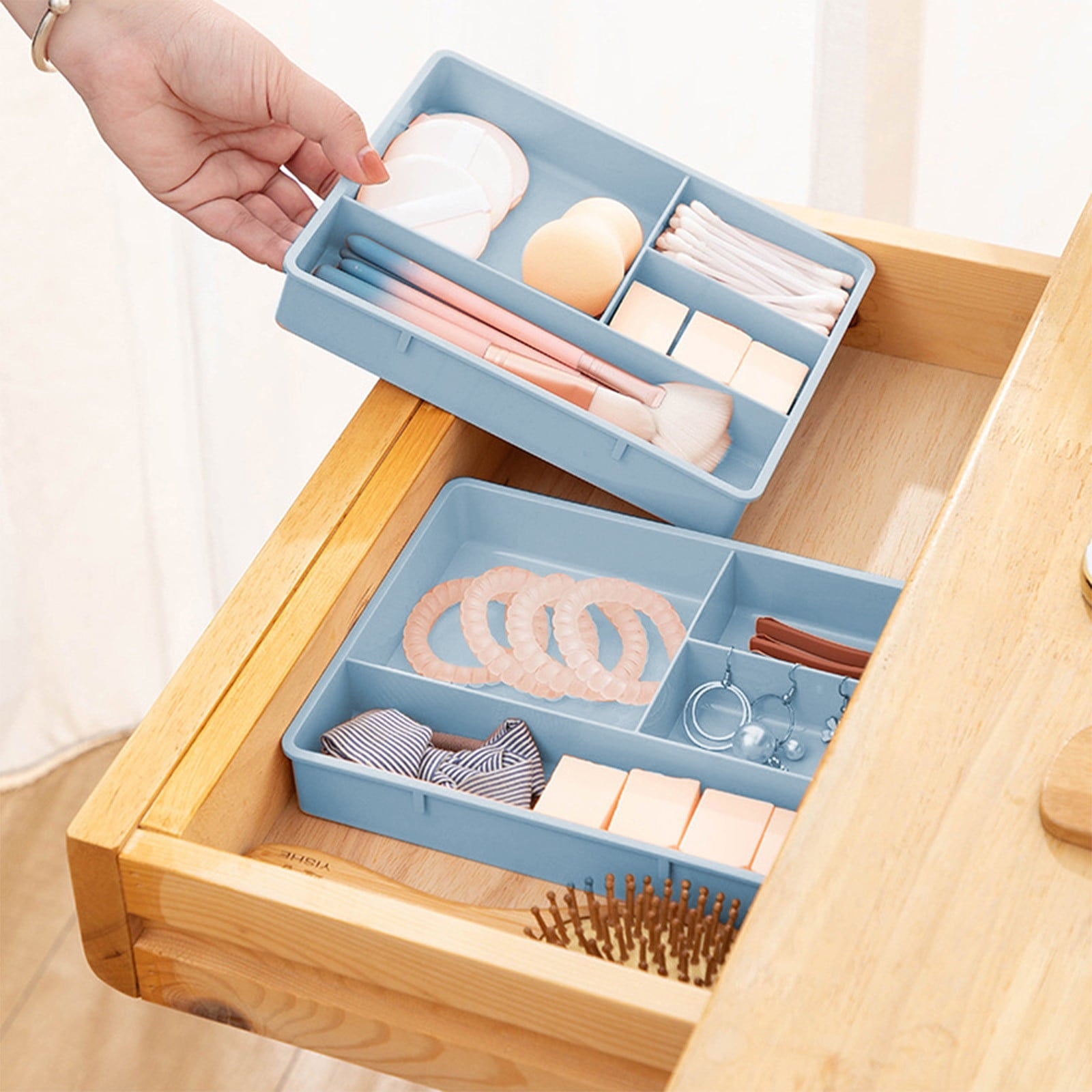 Tray with 4 Compartments – Multi-Purpose Bin for Office Supplies, Makeup, and Accessories – Fits inside s or tops, 7.... - Image 2
