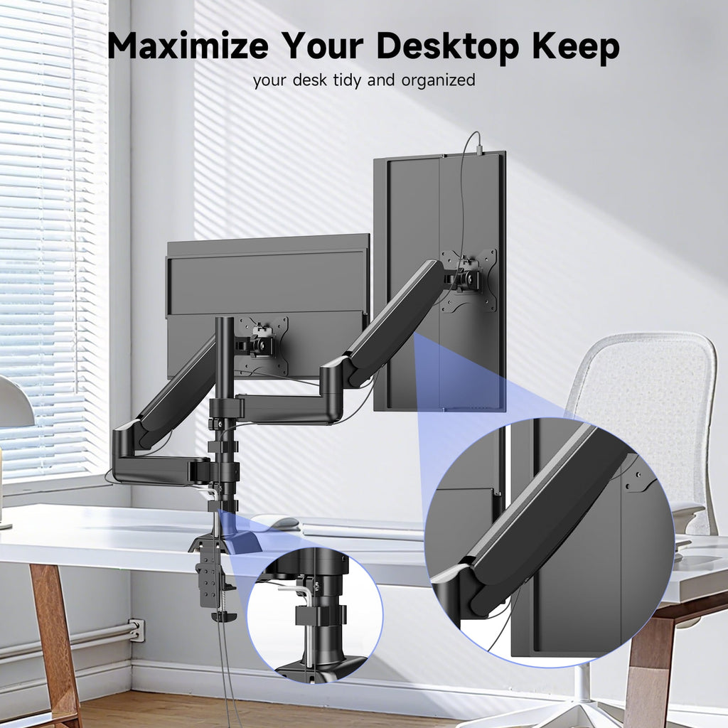 Dual Monitor Stand - Full Adjustable Monitor Desk Mount Swivel Vesa Bracket with C Clamp, Grommet Mounting Base for 13 to 32 Inch Computer S - Image 6