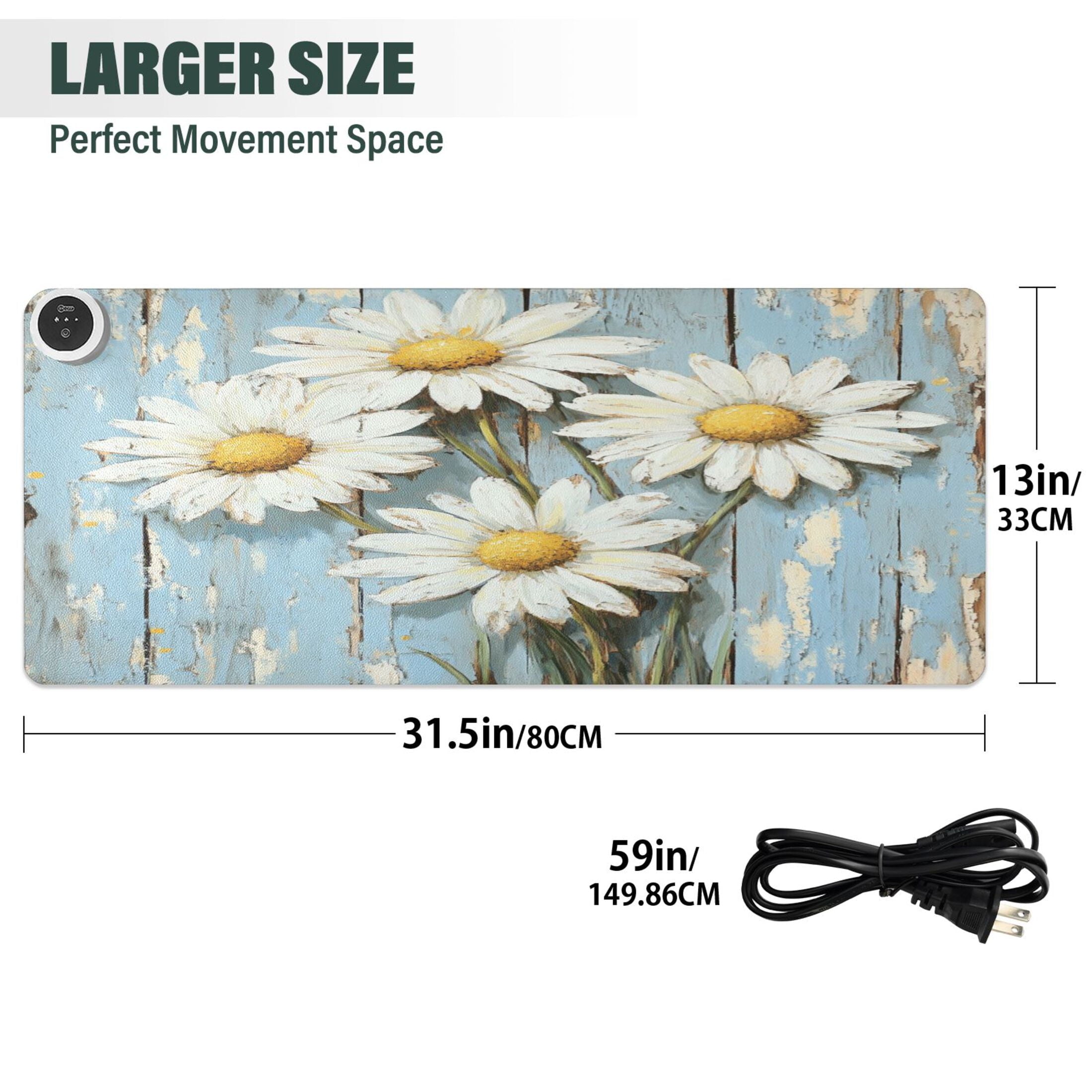 Wobogo Elegant Daisy Heated Mouse Pad Extra-Large Desk Mat With 3 Heating Levels and 3-hour Auto Shut-Off Protection ... - Image 4