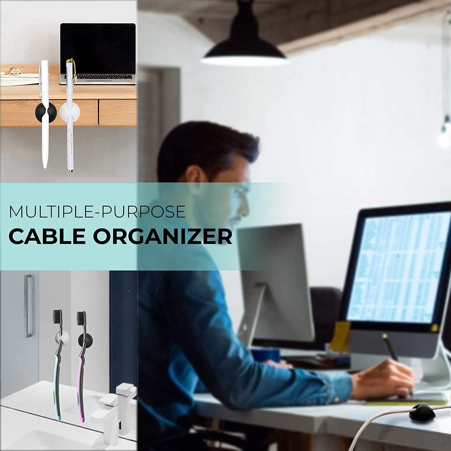 (Pack of 6) Cable Clips, Cord Keeper, Cord Management System with 3M Adhesive, Desktop Cable Organizer & Computer, Electrical, Charging or M - Image 4
