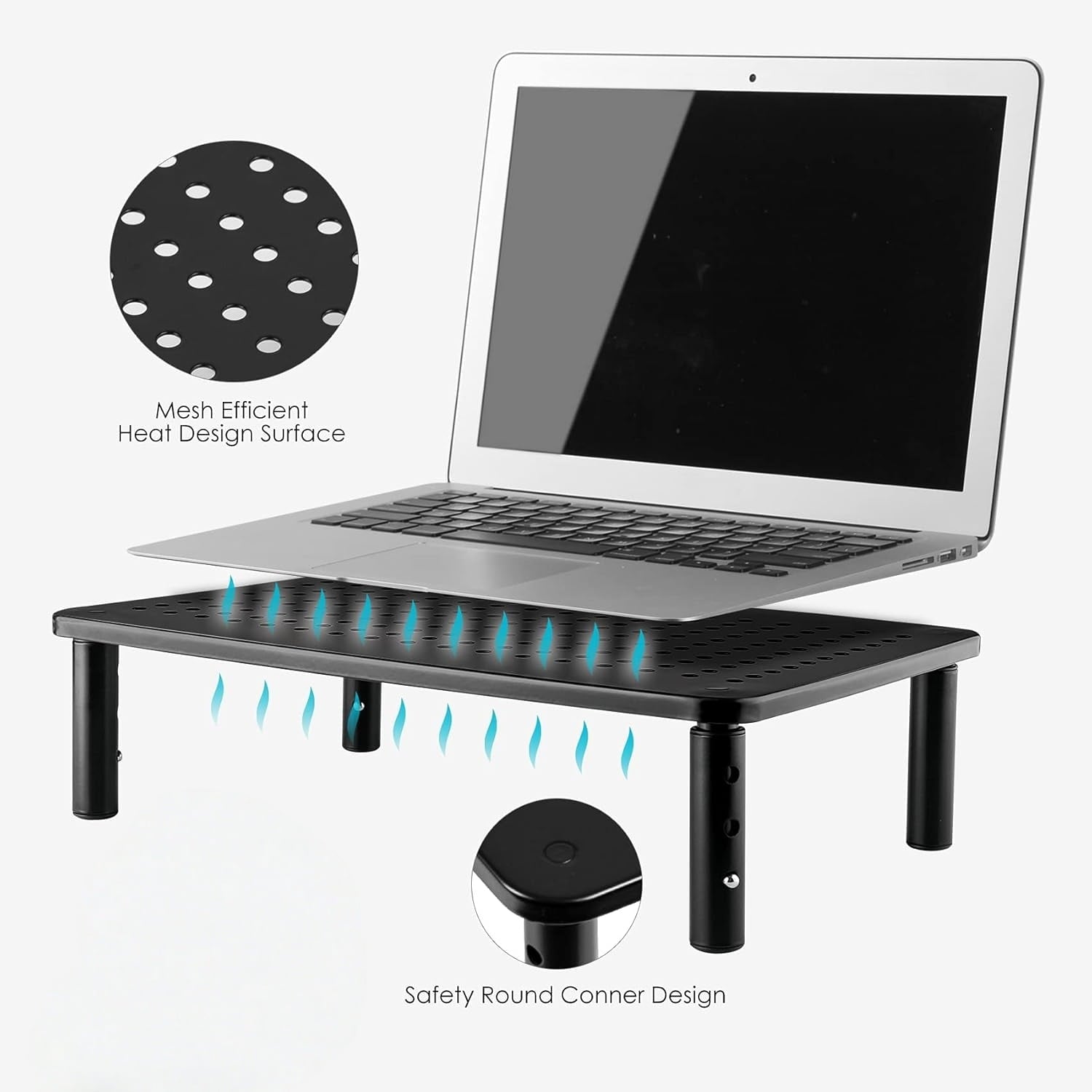 Behome 2 Pack Monitor Stand, Desk Monitor Riser 3 Height Adjustable, Laptop Riser with Airflow Vents, Desktop Stand f... - Image 3