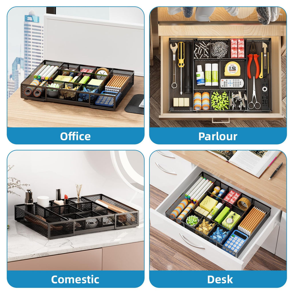 Drawer Organizer, Mesh Drawer Organizer Tray with 10 Adjustable Compartments, Organizers and Accessories - Image 6