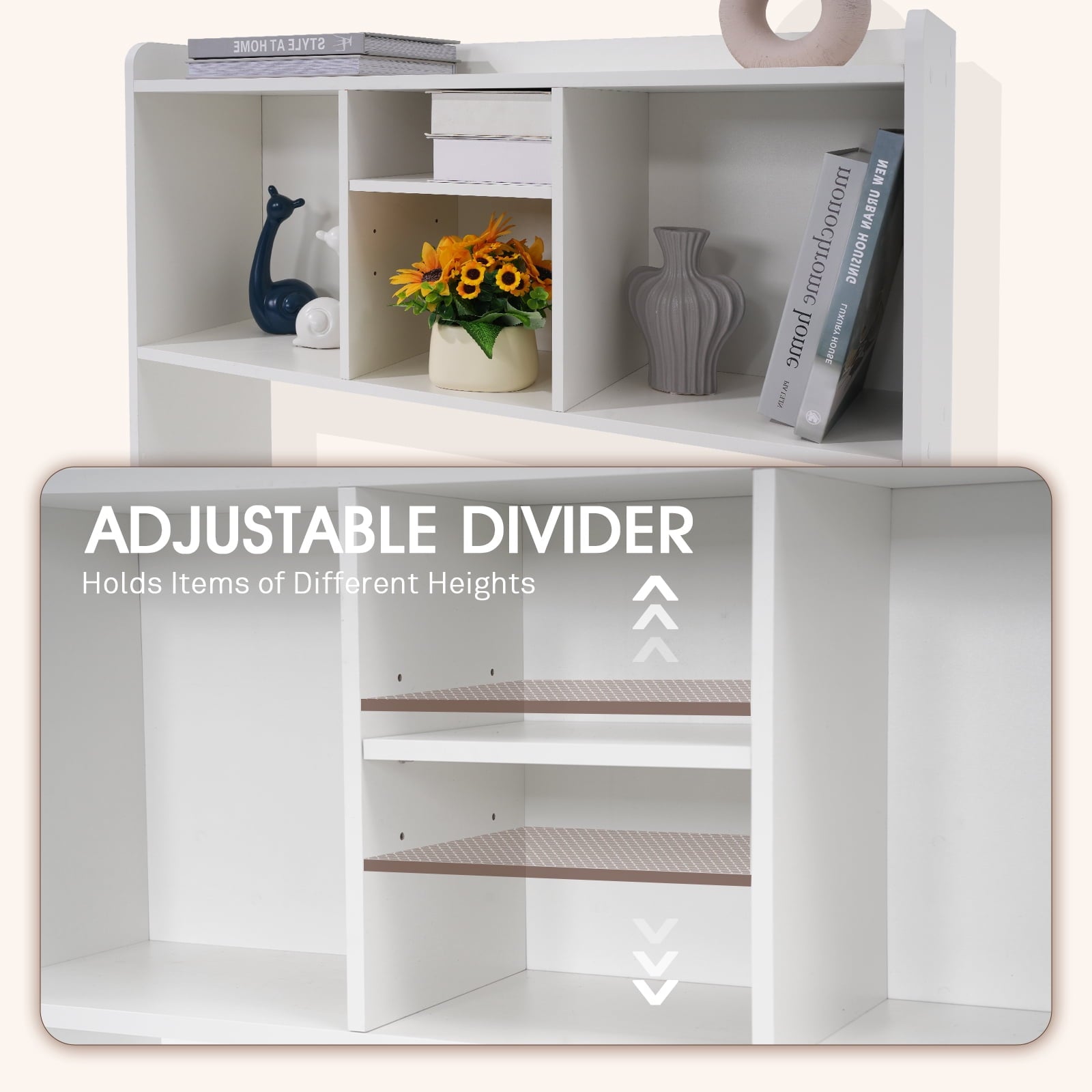 Desktop Bookshelf, Office Desktop Shelf, Wood Desk Hutch for Computer Desk, Adjustable Display Rack, Multipurpose Desktop Bookshelf Storage - Image 5
