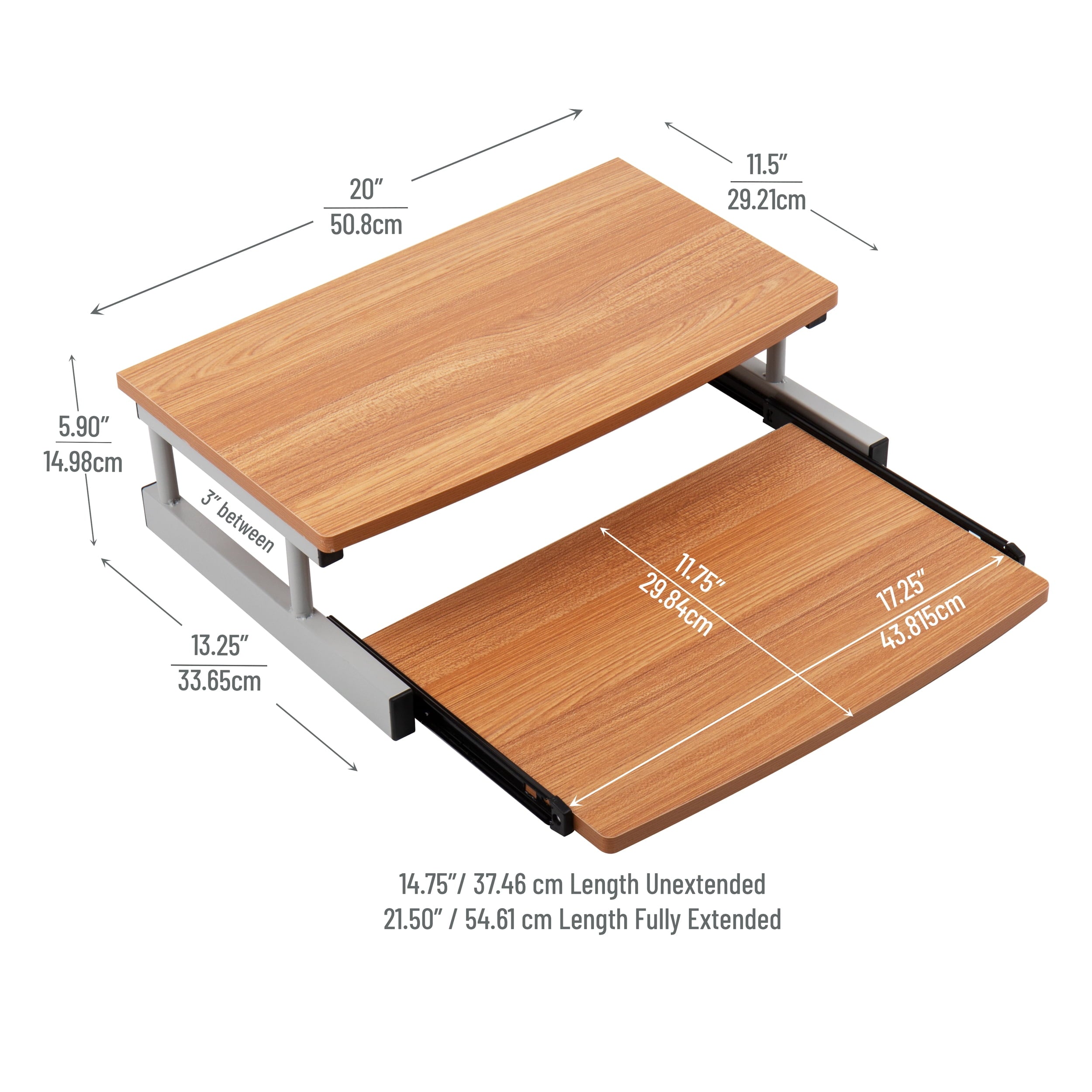 Mind Reader Monitor Stand, Sliding Keyboard Drawer, Riser, Metal, 20"L x 14.75"W x 5.9"H, Brown - Image 3