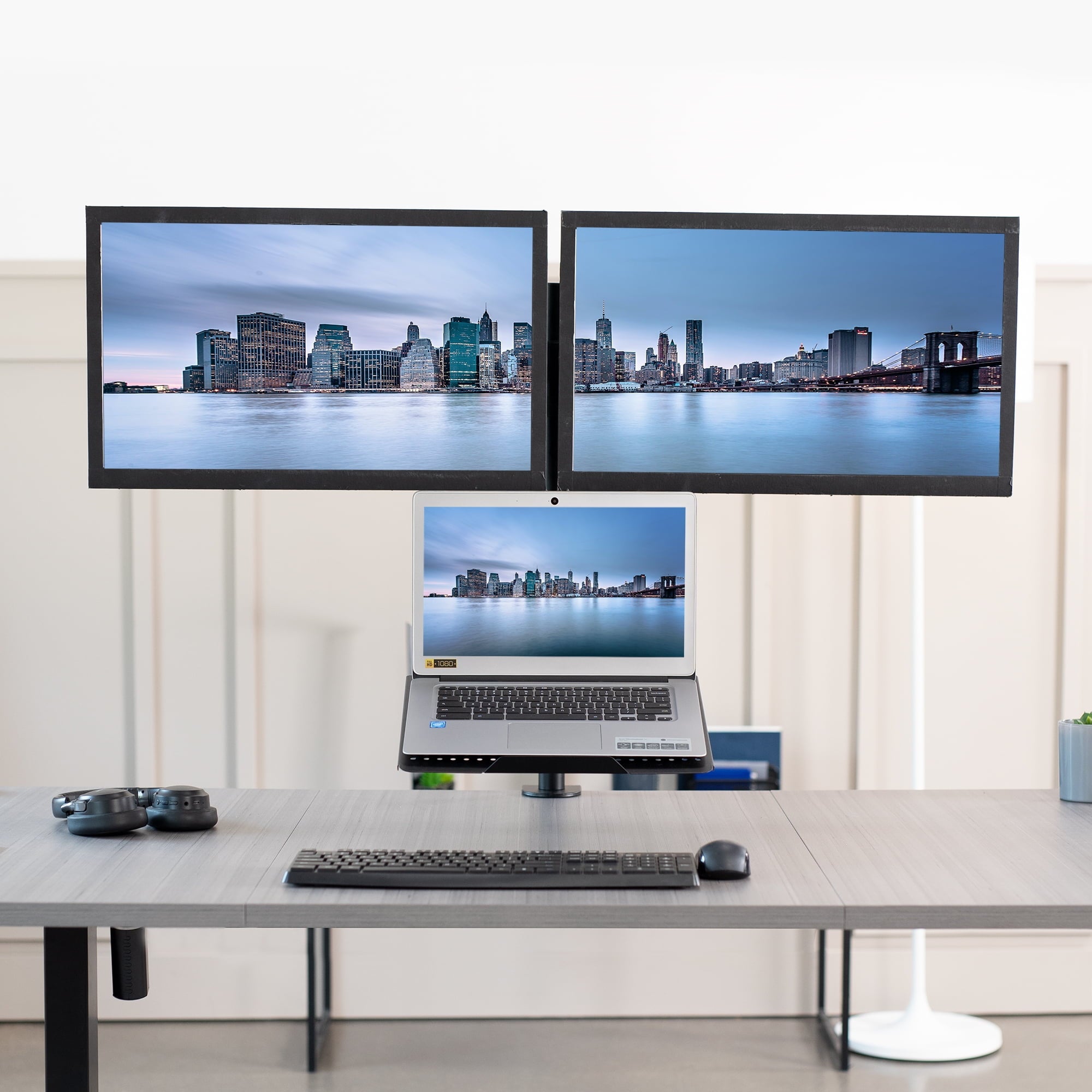 Dual 13" to 27" Monitor Mount with Laptop Holder, Tall Adjustable Stand - Image 6