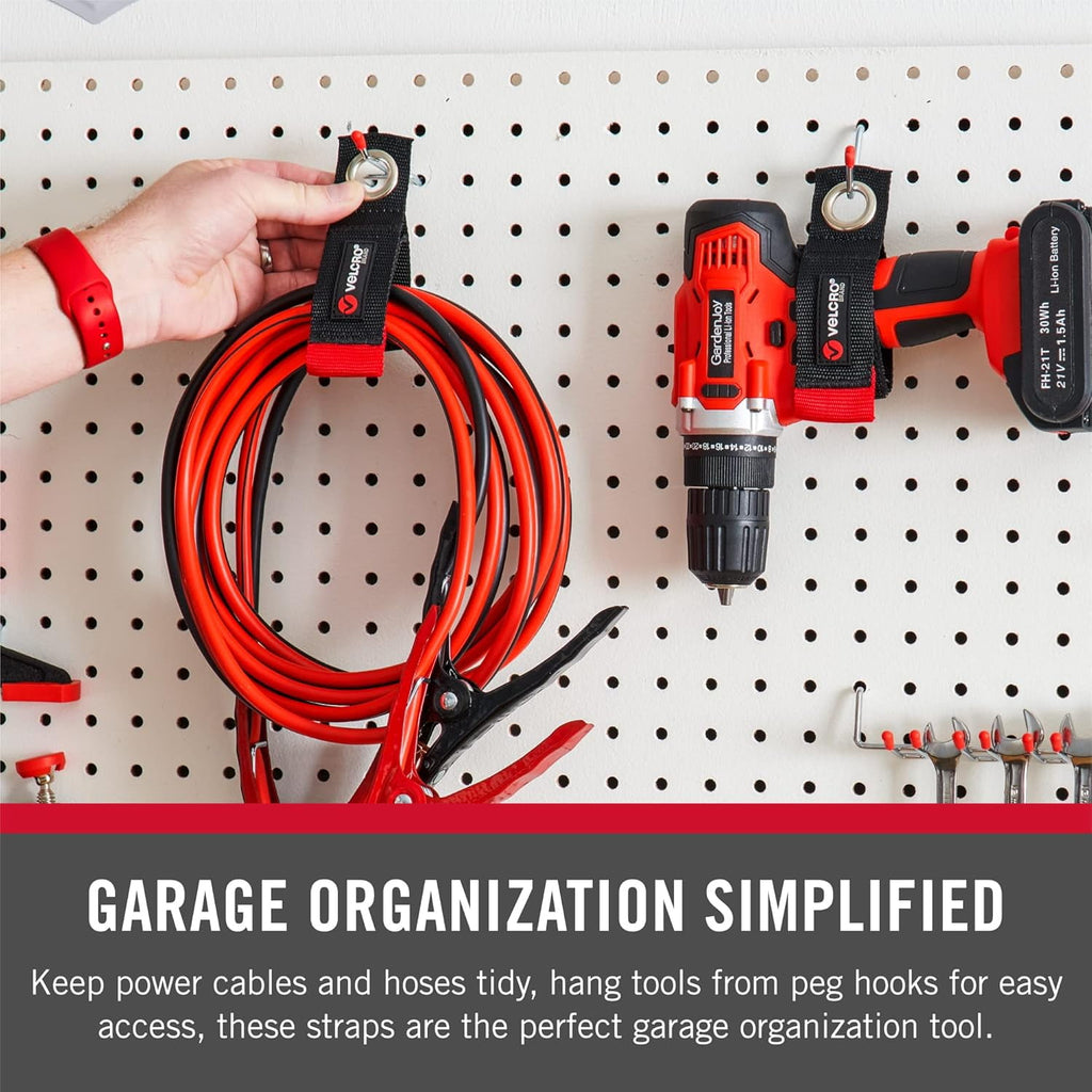 VELCRO Brand EASY HANG Extension Cord Organizer, 2pk Black Heavy Duty Nylon & Polyethylene Straps for Bulk Storage, Small 10 in Wall Hang, H - Image 3