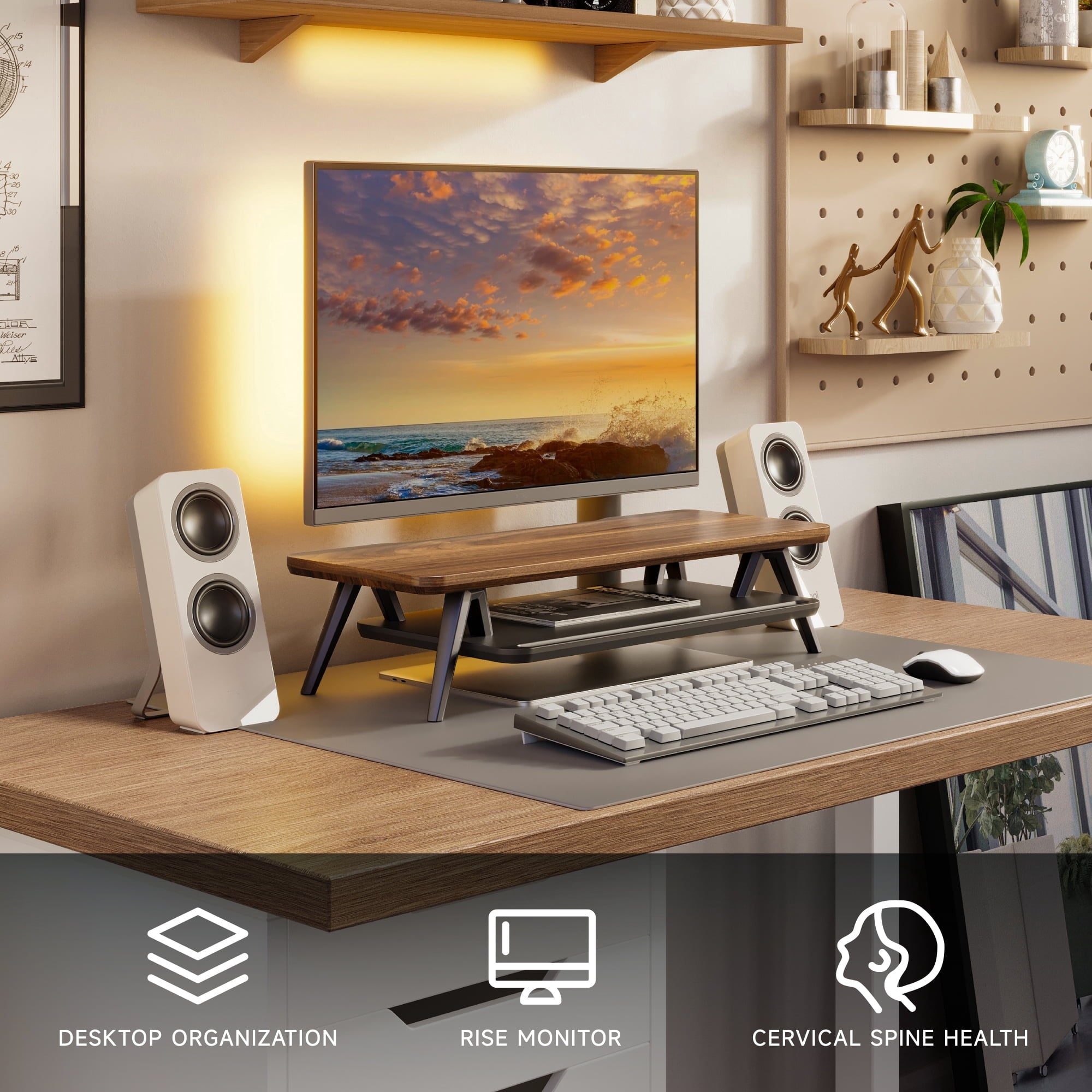 Monitor Stand, 2 Tiers Monitor Stands Riser, 23.6 Inch Computer Monitor Riser with Storage Organizer - Image 5