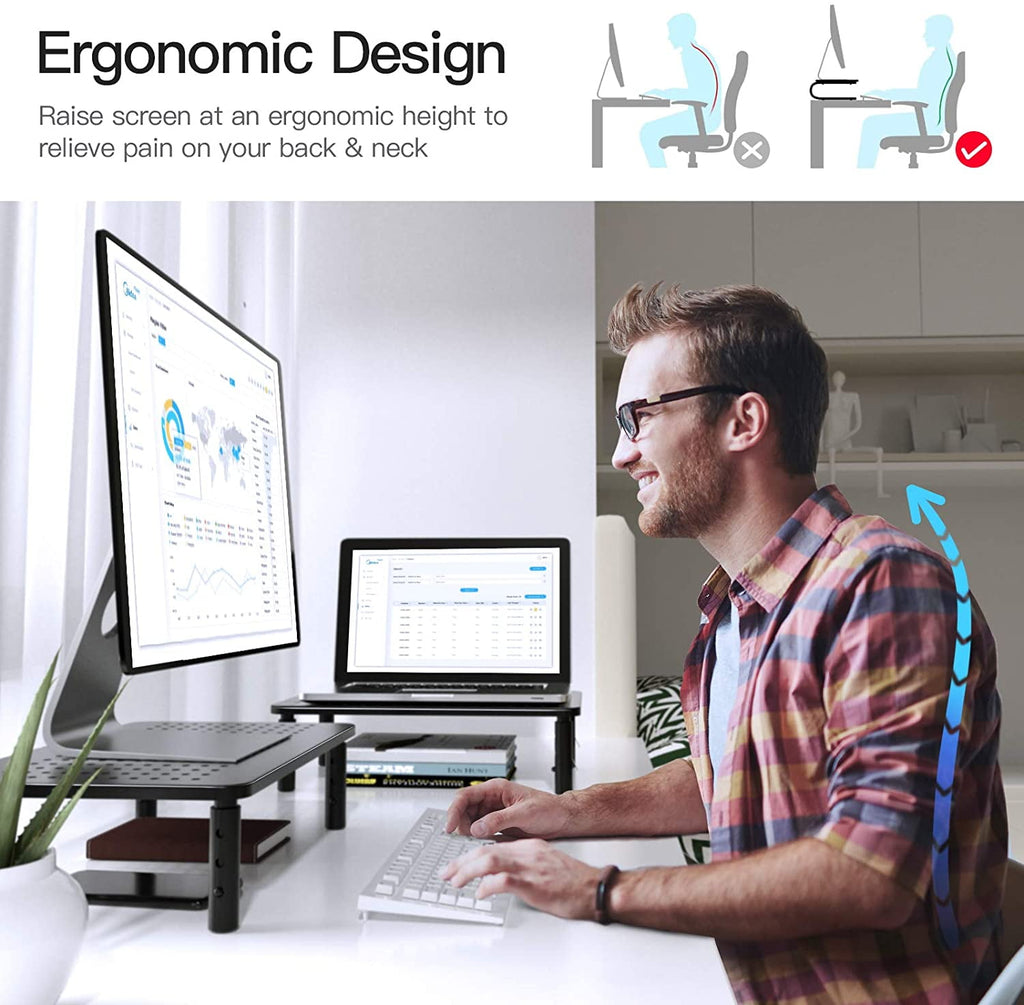 2-Pack Monitor Stand Riser with 3 Height Adjustable and Mesh Platform for Laptop, Computer, Printer - Image 3