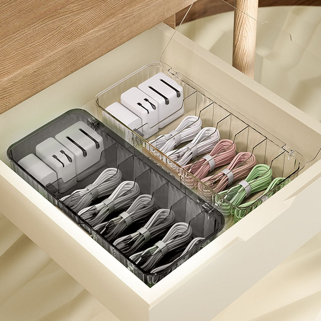 Cable Storage Box Cable Organizer Box Cable Management Box Charger Cable Cord Storage Organizer Box with Lid, Easy St... - Image 6