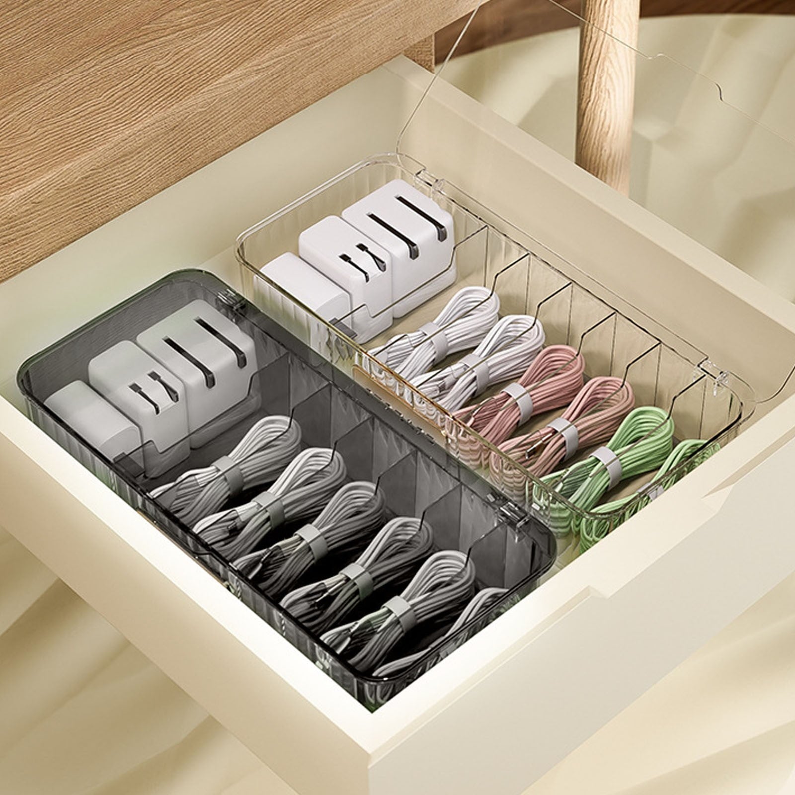Cable Storage Box Cable Organizer Box Cable Management Box Charger Cable Cord Storage Organizer Box with Lid, Easy St... - Image 6