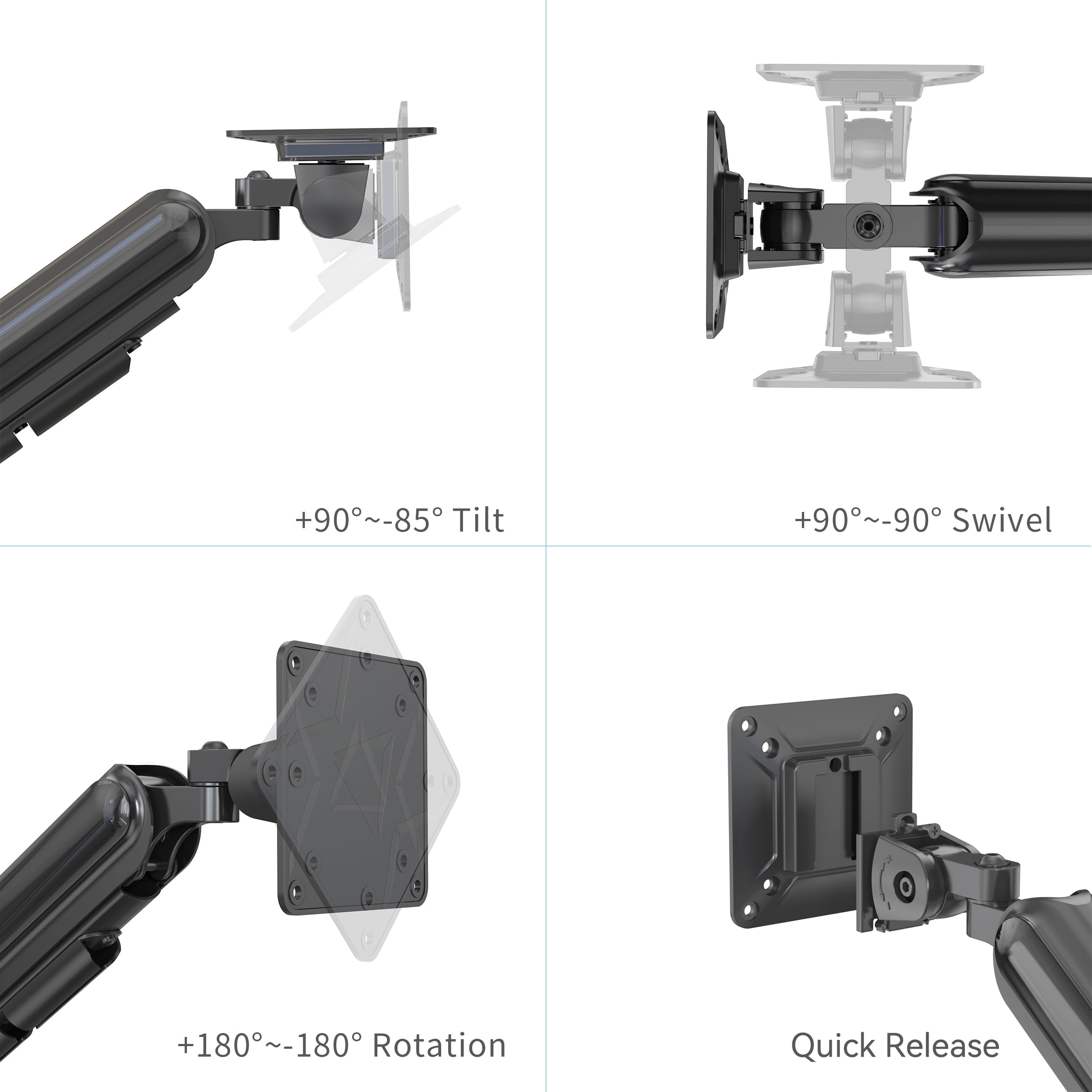 Rosewill Single Monitor Arm Holds 26.50 lbs, Ultrawide Computer Monitor Stand for 35 inch Screens, Upgraded Adjustable Monitor Mount with US - Image 4