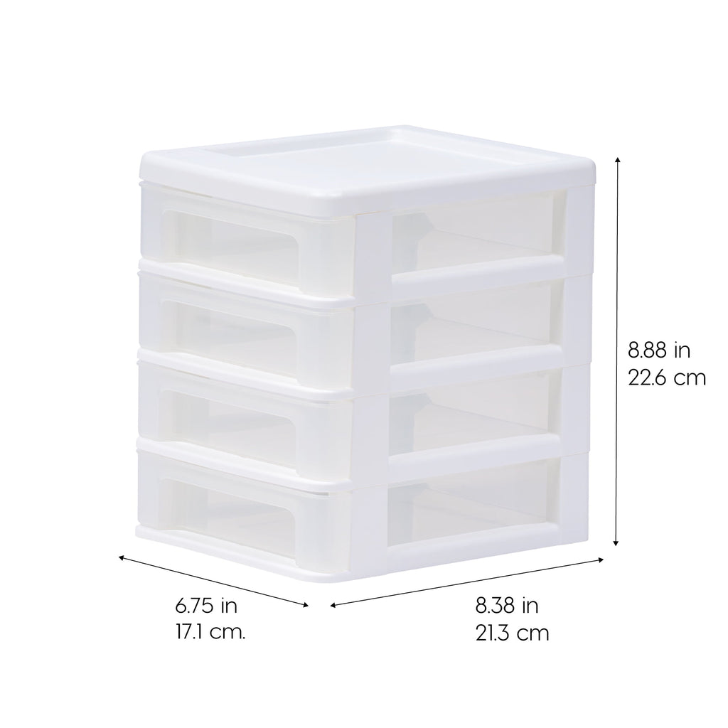 IRIS Small 4-Drawer Compact Desktop Organizer, Stacking Desktop Unit, White-Clear, Single - Image 5
