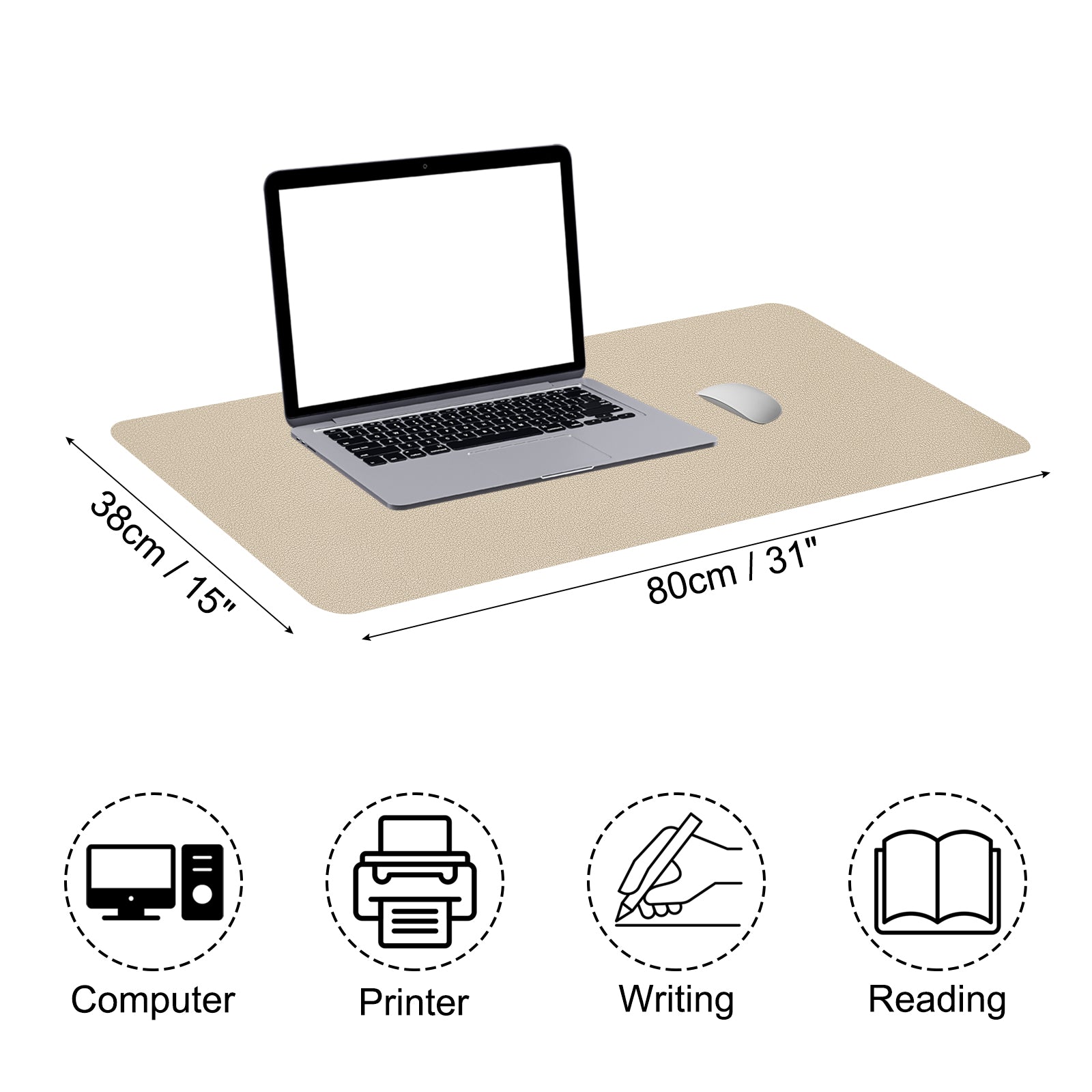 31"x15" Large Desk Mat, PU Leather Dual Side Large Desk Pad, Khaki - Image 2