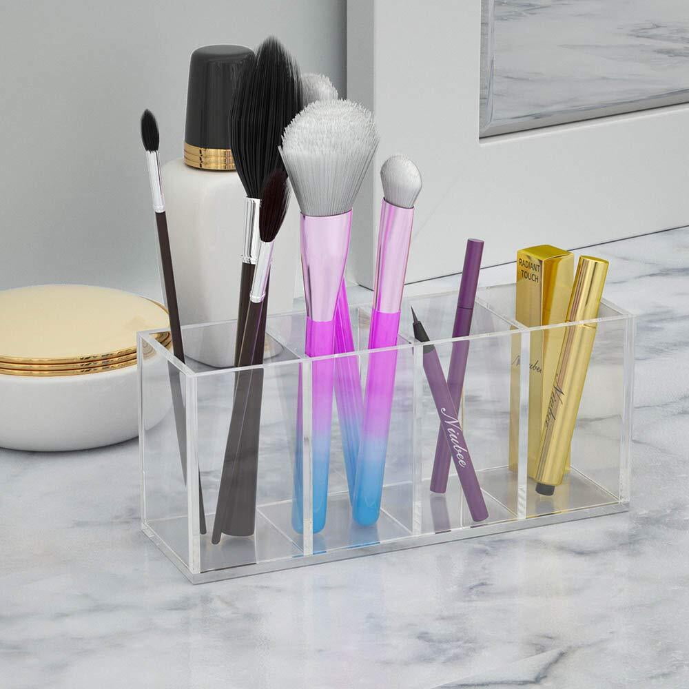 NIUBEE Acrylic Pencil Holder Clear Sturdy 4 Compartments, Wide and Deep Enough Desks Organizer for Office, Desktop,Makeup Table,Kitchen,Picn - Image 5