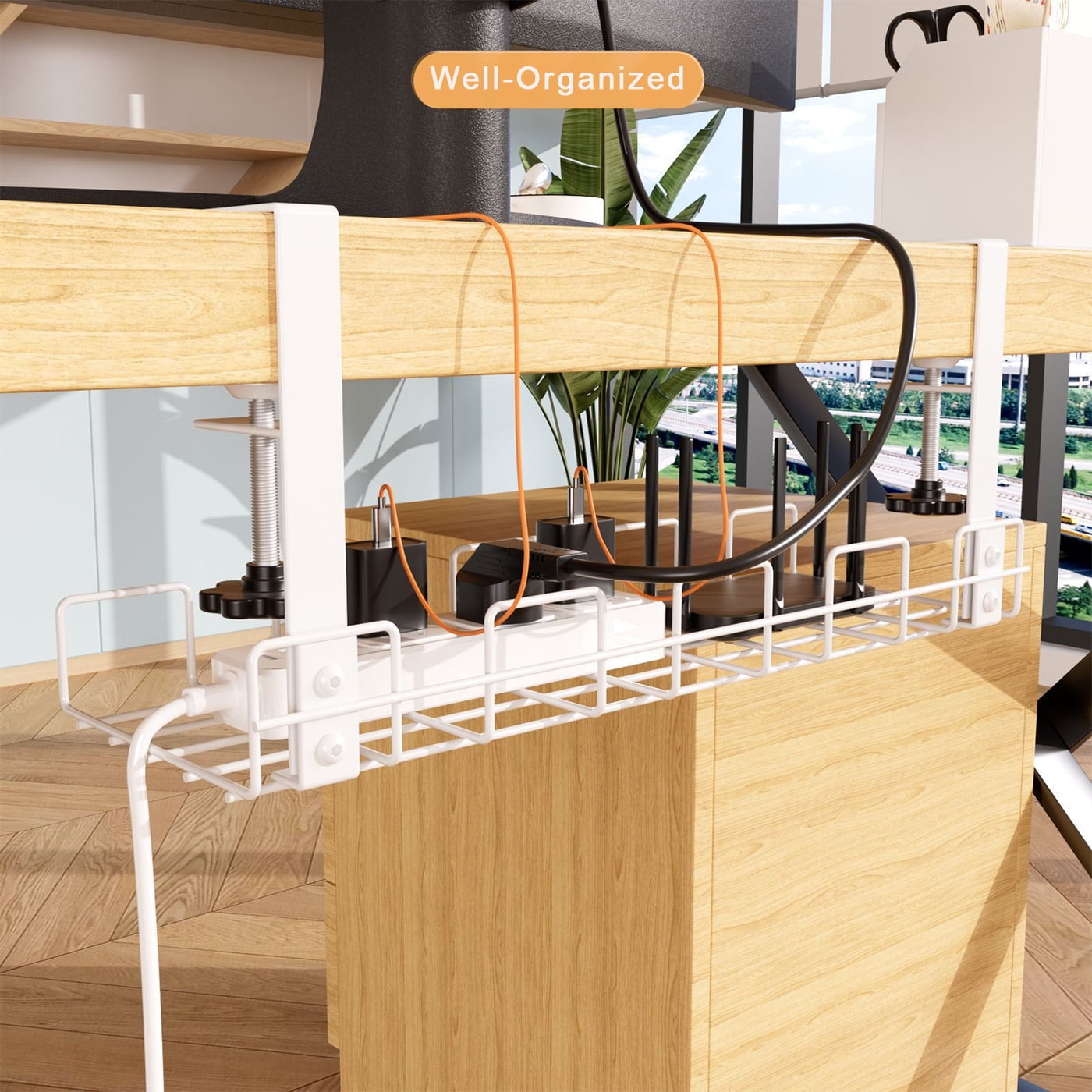 No Drill Under Desk Cable Management Tray Under Desk Cable Tray Holder Desk Cable Organizers Accessories Desk Cable M... - Image 5