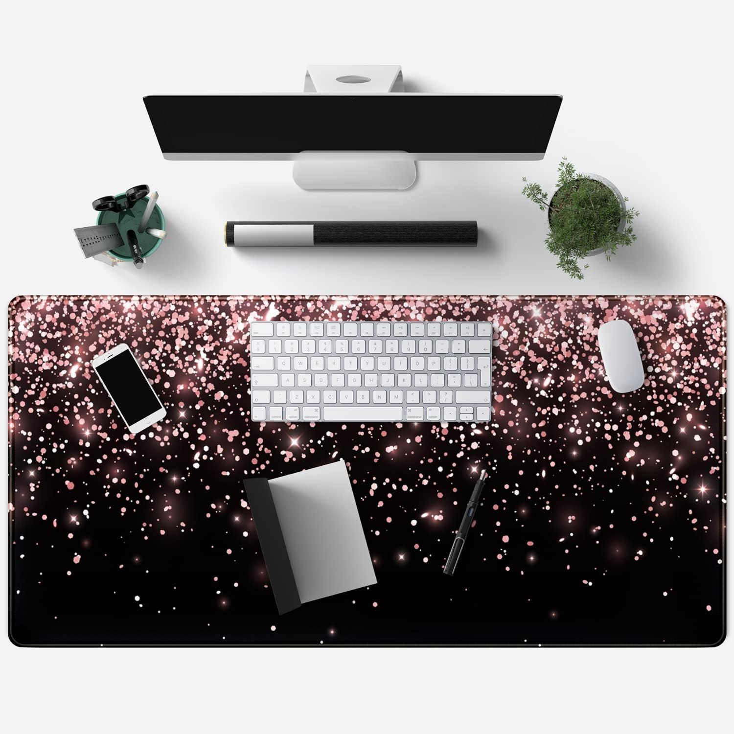 Rose Gold Glitter Black Desk Mat Extended Mouse Pad XXL Office Desk 31.5x15.7 in Accessories for Women Girl Gamer Ful... - Image 4