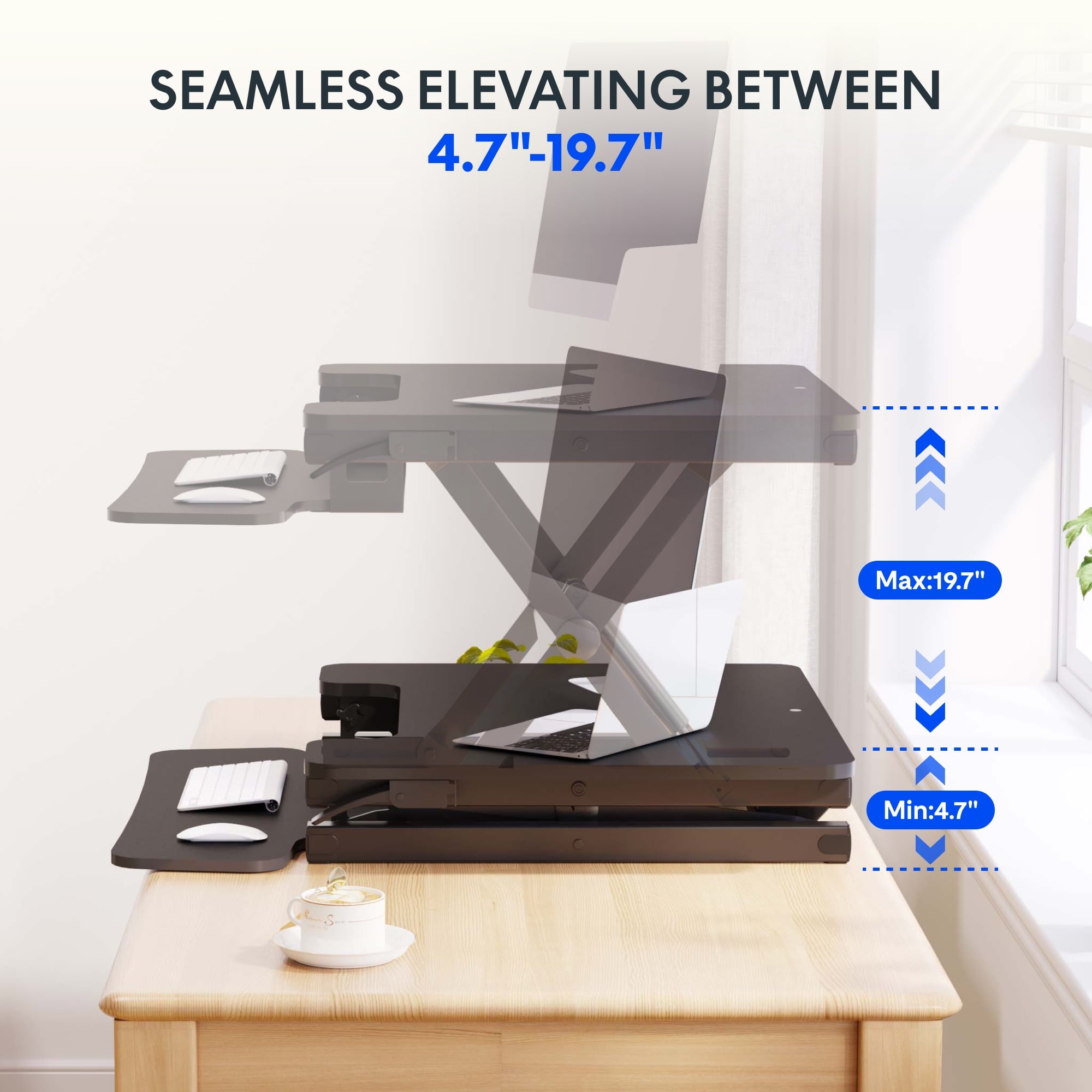 27" Height Adjustable Stand Up Desk Converter - Smooth & Effortless Lift, Compatible with Dual Monitor Mount, Removab... - Image 2