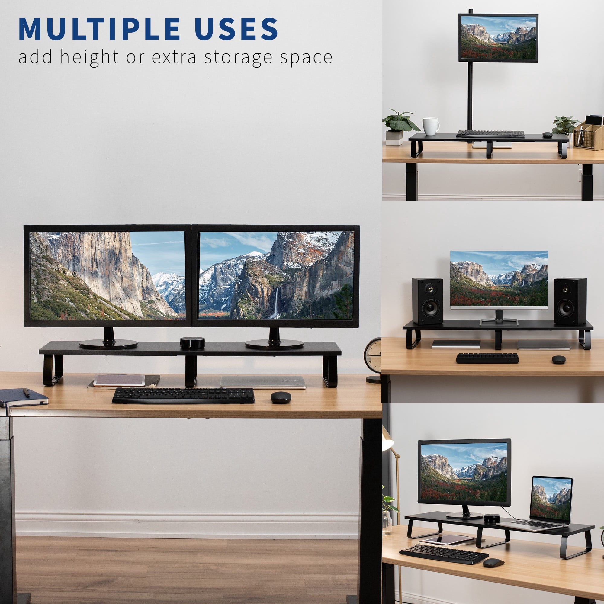 VIVO Black Wood 39" Wide Desktop Stand Ergonomic TV Monitor Riser Desk Organizer - Image 5