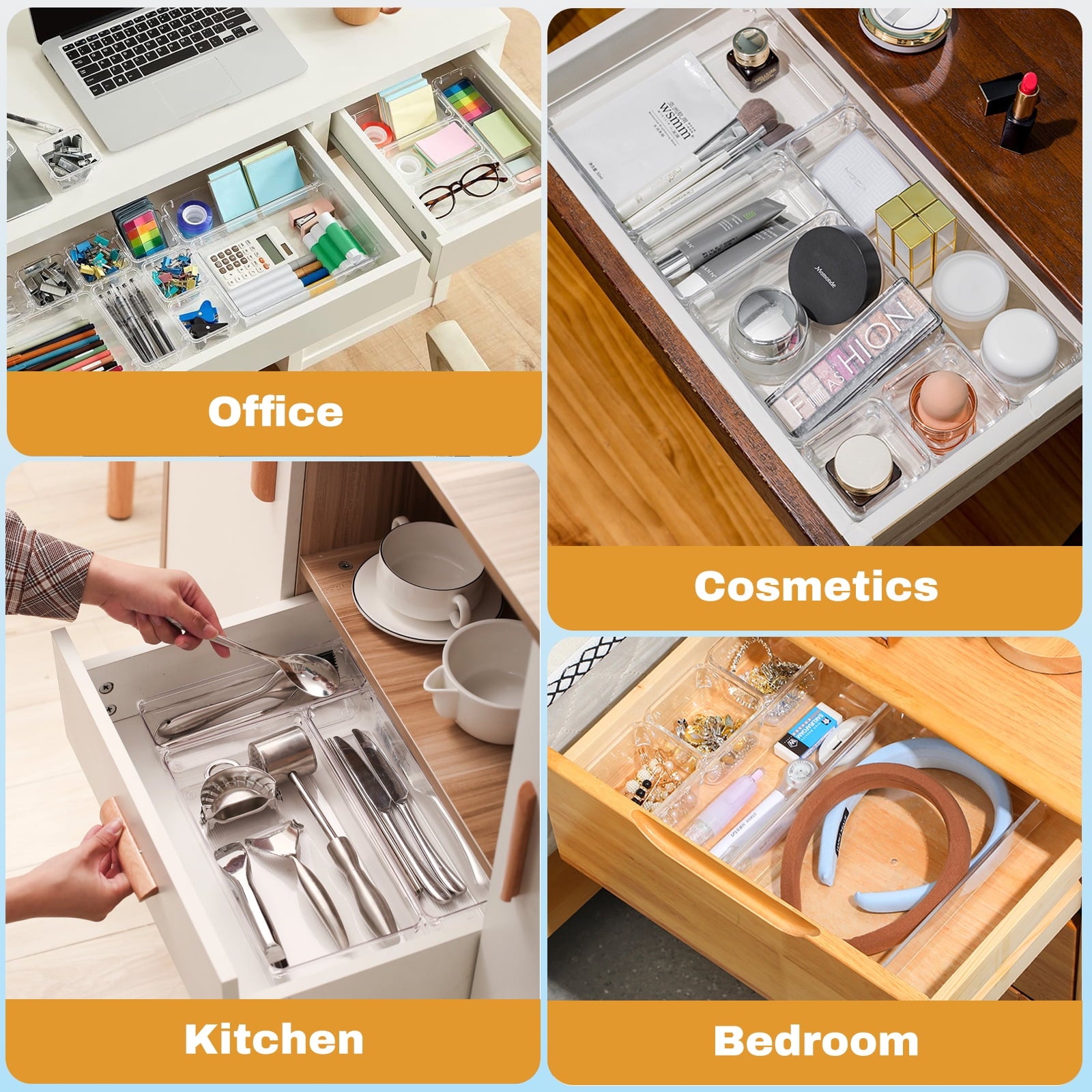 Clear Plastic Drawer Organizers Makeup Vanity Desk Storage Stackable Multiple Gadgets Organizers for Home Bathroom Of... - Image 6